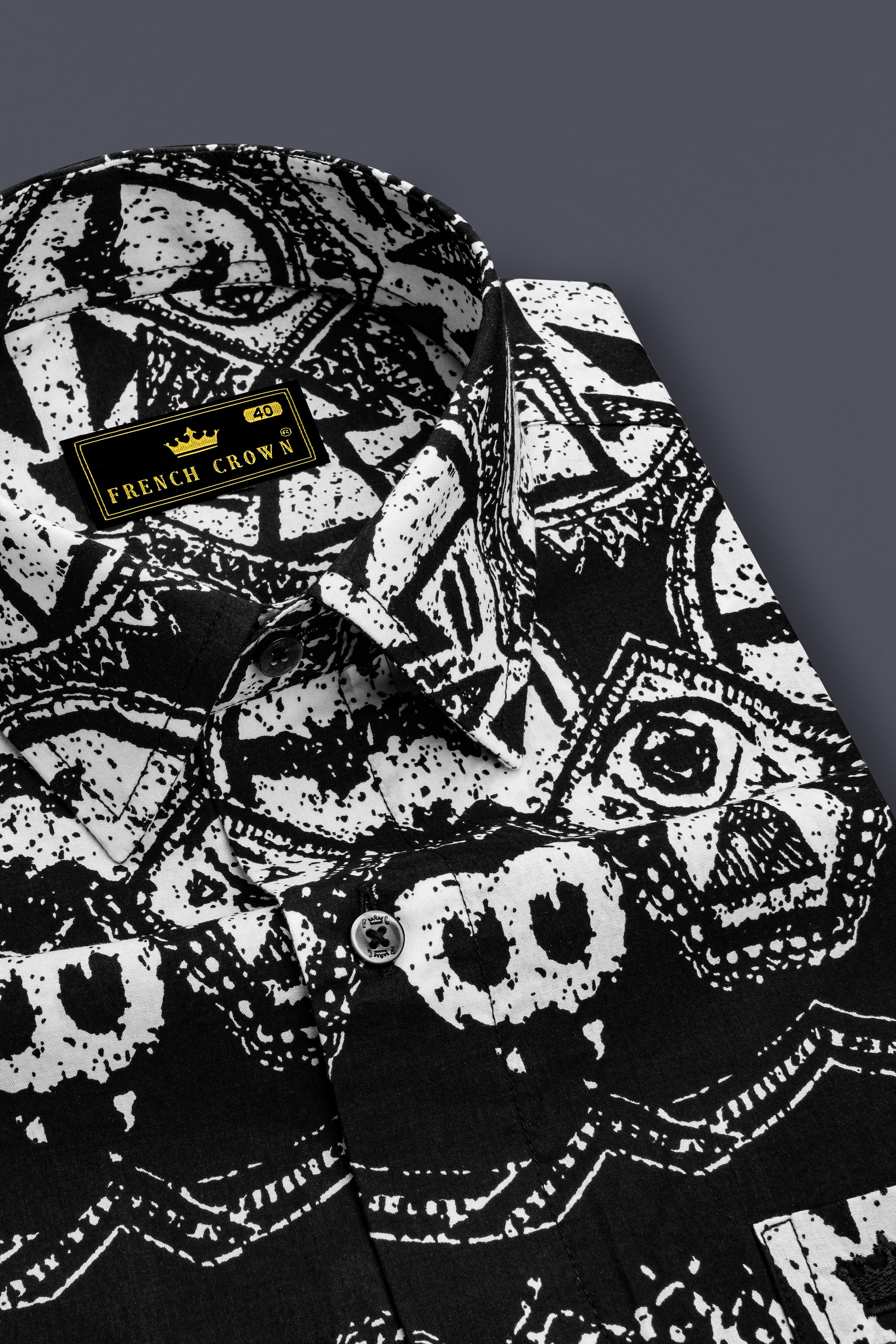 Jade Black and White Tribal Printed Premium Cotton Shirt