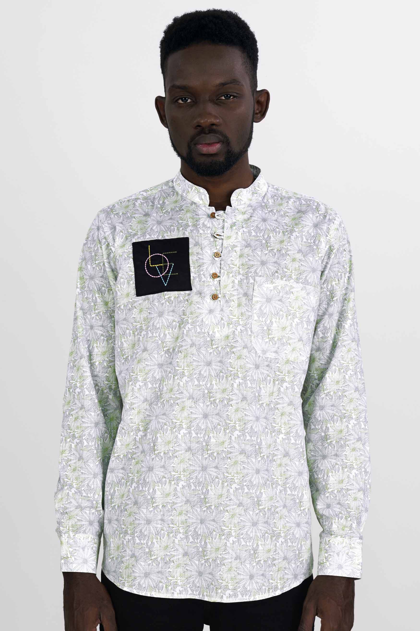 Bright White with Coriander Green and Chatelle Gray Patchwork Luxurious Linen Designer Kurta Shirt 7933-KS-E168-38, 7933-KS-E168-H-38, 7933-KS-E168-39, 7933-KS-E168-H-39, 7933-KS-E168-40, 7933-KS-E168-H-40, 7933-KS-E168-42, 7933-KS-E168-H-42, 7933-KS-E168-44, 7933-KS-E168-H-44, 7933-KS-E168-46, 7933-KS-E168-H-46, 7933-KS-E168-48, 7933-KS-E168-H-48, 7933-KS-E168-50, 7933-KS-E168-H-50, 7933-KS-E168-52, 7933-KS-E168-H-52