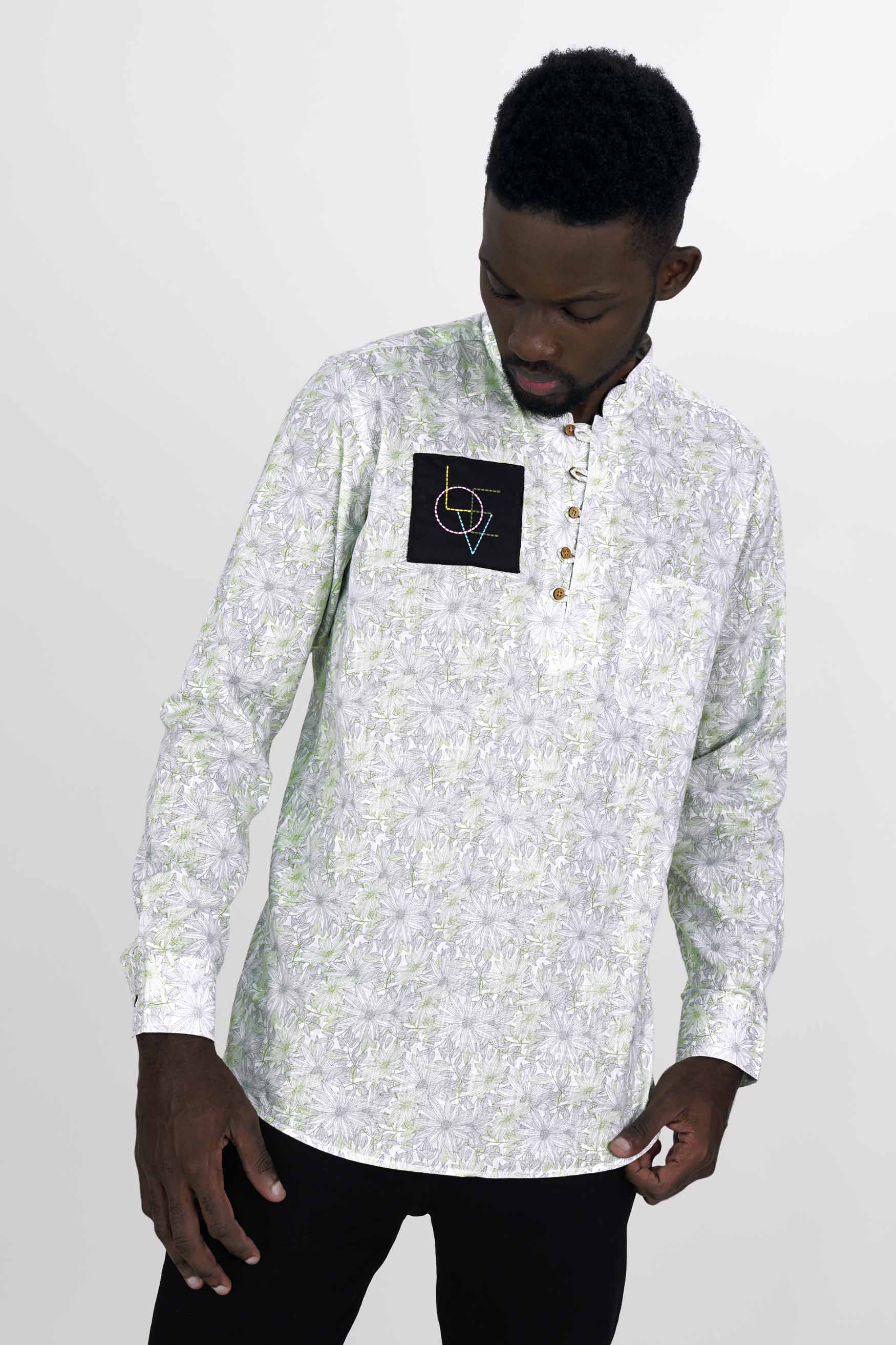 Bright White with Coriander Green and Chatelle Gray Patchwork Luxurious Linen Designer Kurta Shirt 7933-KS-E168-38, 7933-KS-E168-H-38, 7933-KS-E168-39, 7933-KS-E168-H-39, 7933-KS-E168-40, 7933-KS-E168-H-40, 7933-KS-E168-42, 7933-KS-E168-H-42, 7933-KS-E168-44, 7933-KS-E168-H-44, 7933-KS-E168-46, 7933-KS-E168-H-46, 7933-KS-E168-48, 7933-KS-E168-H-48, 7933-KS-E168-50, 7933-KS-E168-H-50, 7933-KS-E168-52, 7933-KS-E168-H-52