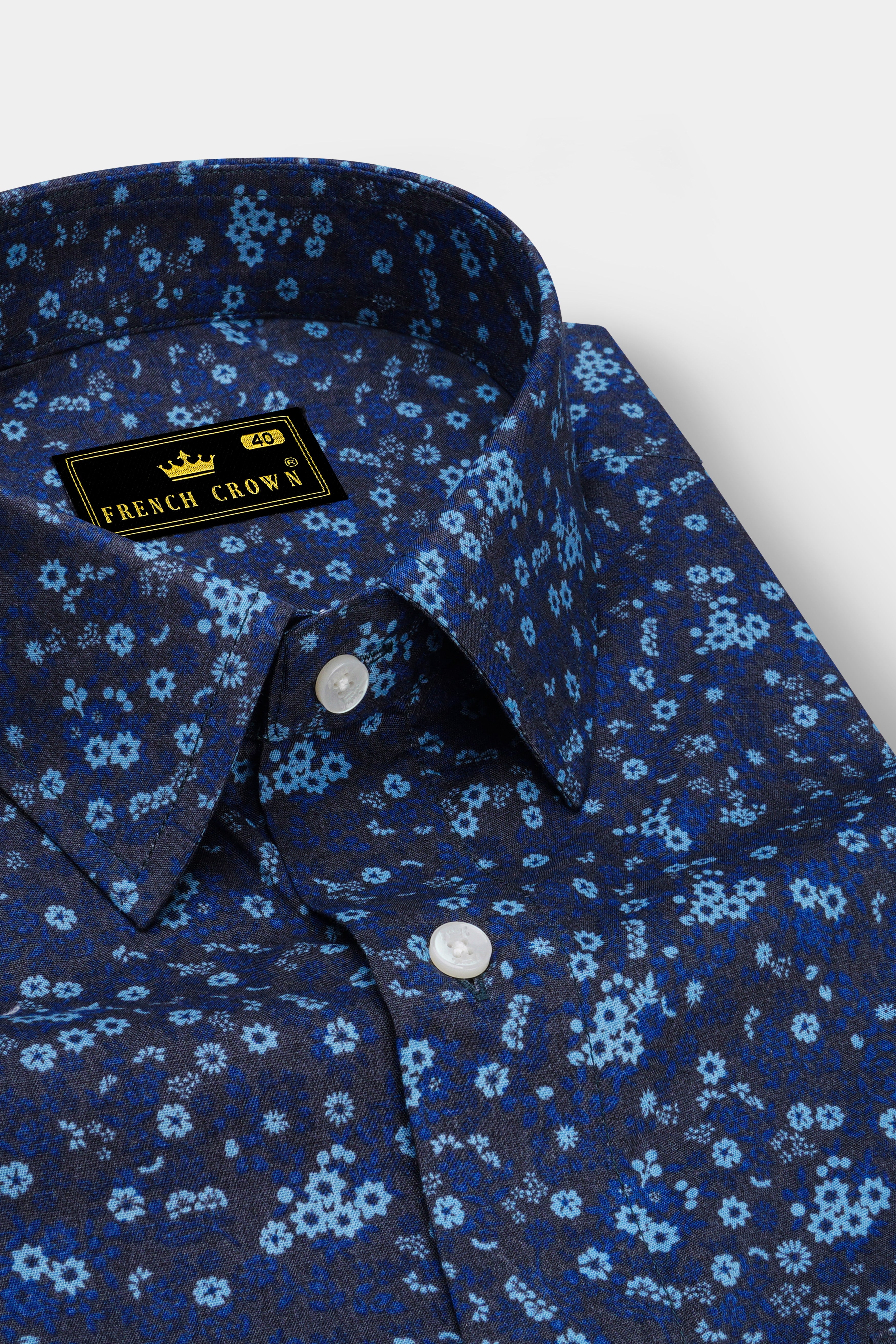 Blue Ditzy Floral Printed Premium Cotton Shirt