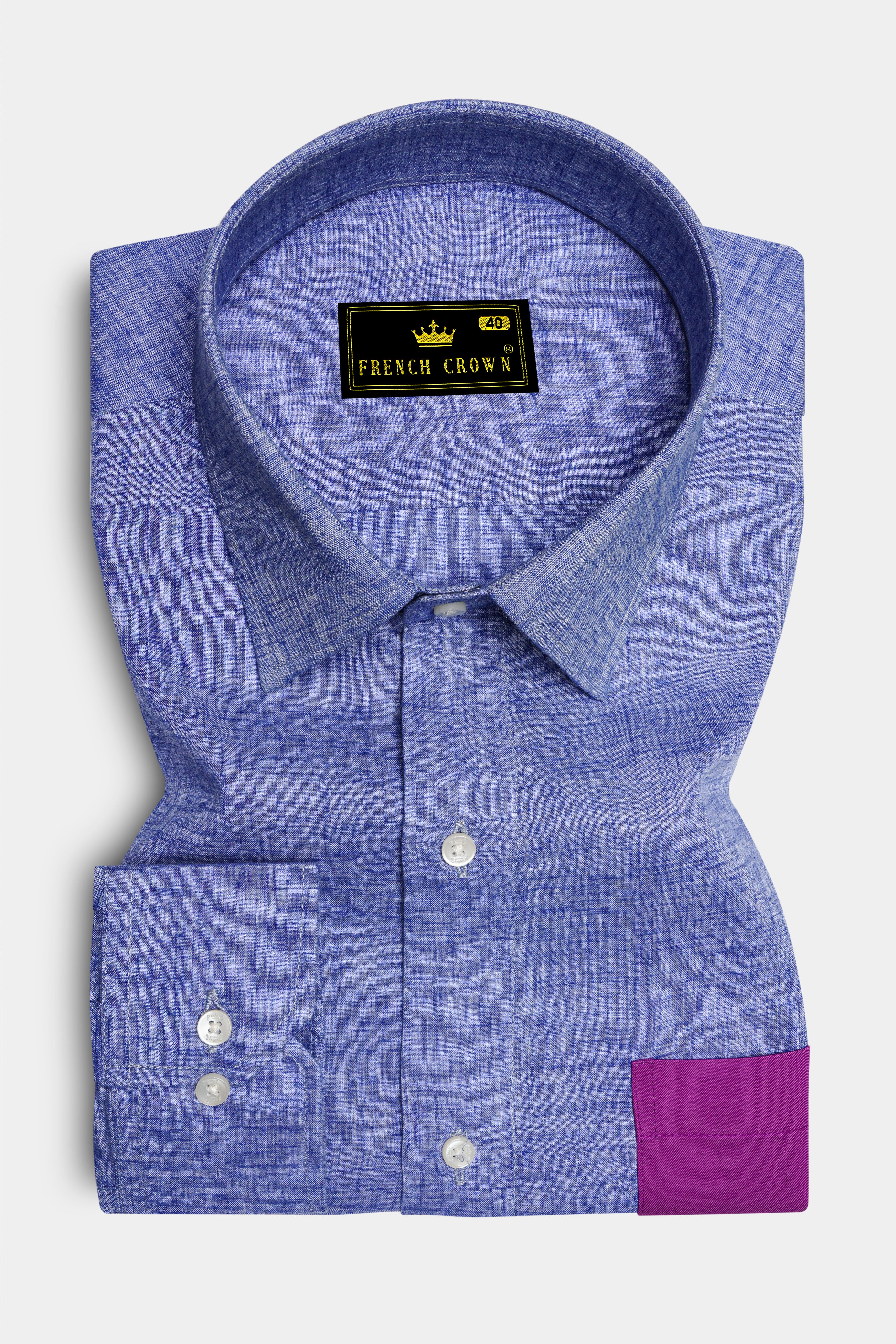 Chetwode Blue With Purple Two Side Pocket Chambray Premium Cotton Designer Shirt