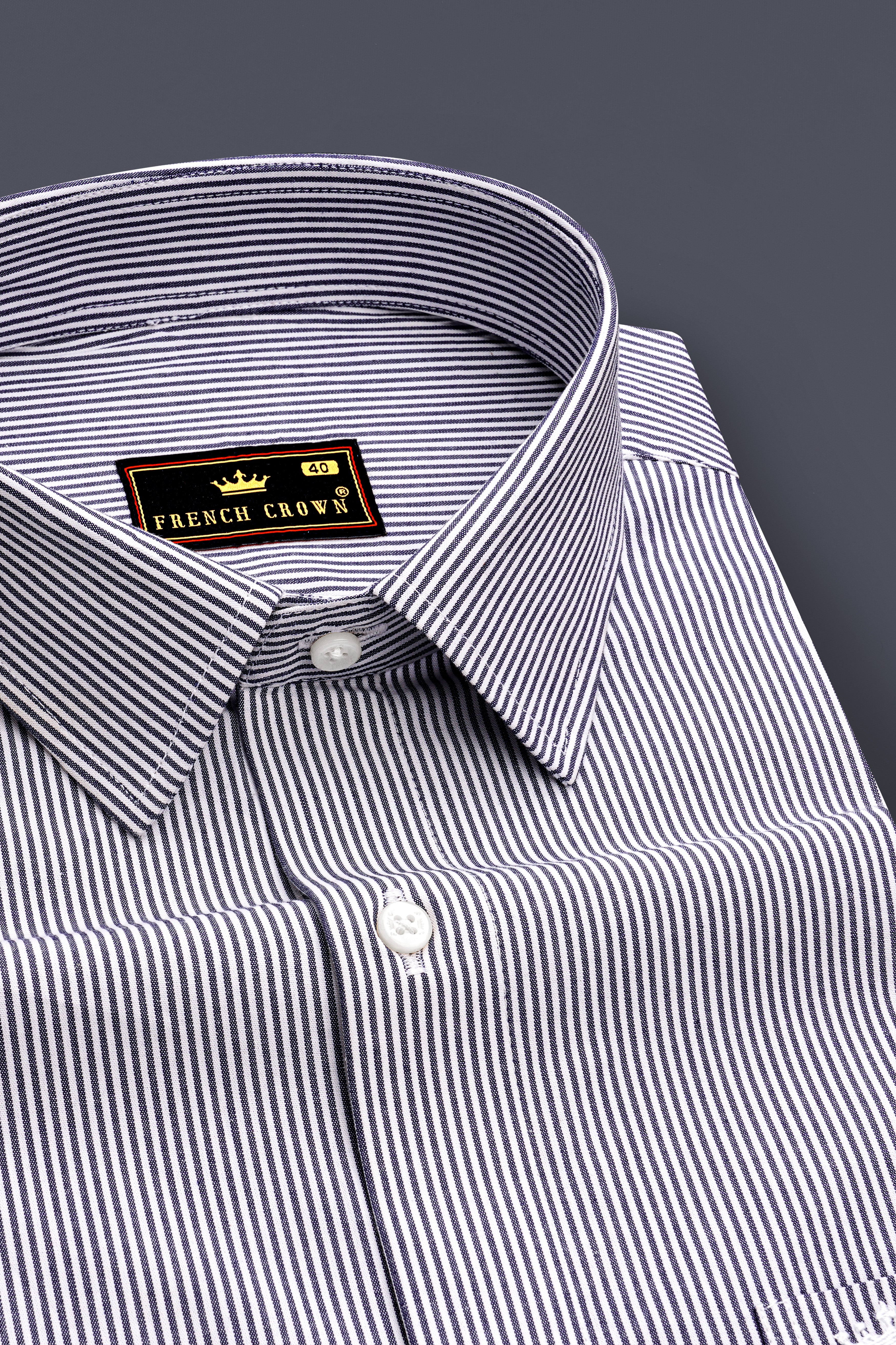 Fedora Gray and White Pinstriped Royal Oxford Shirt