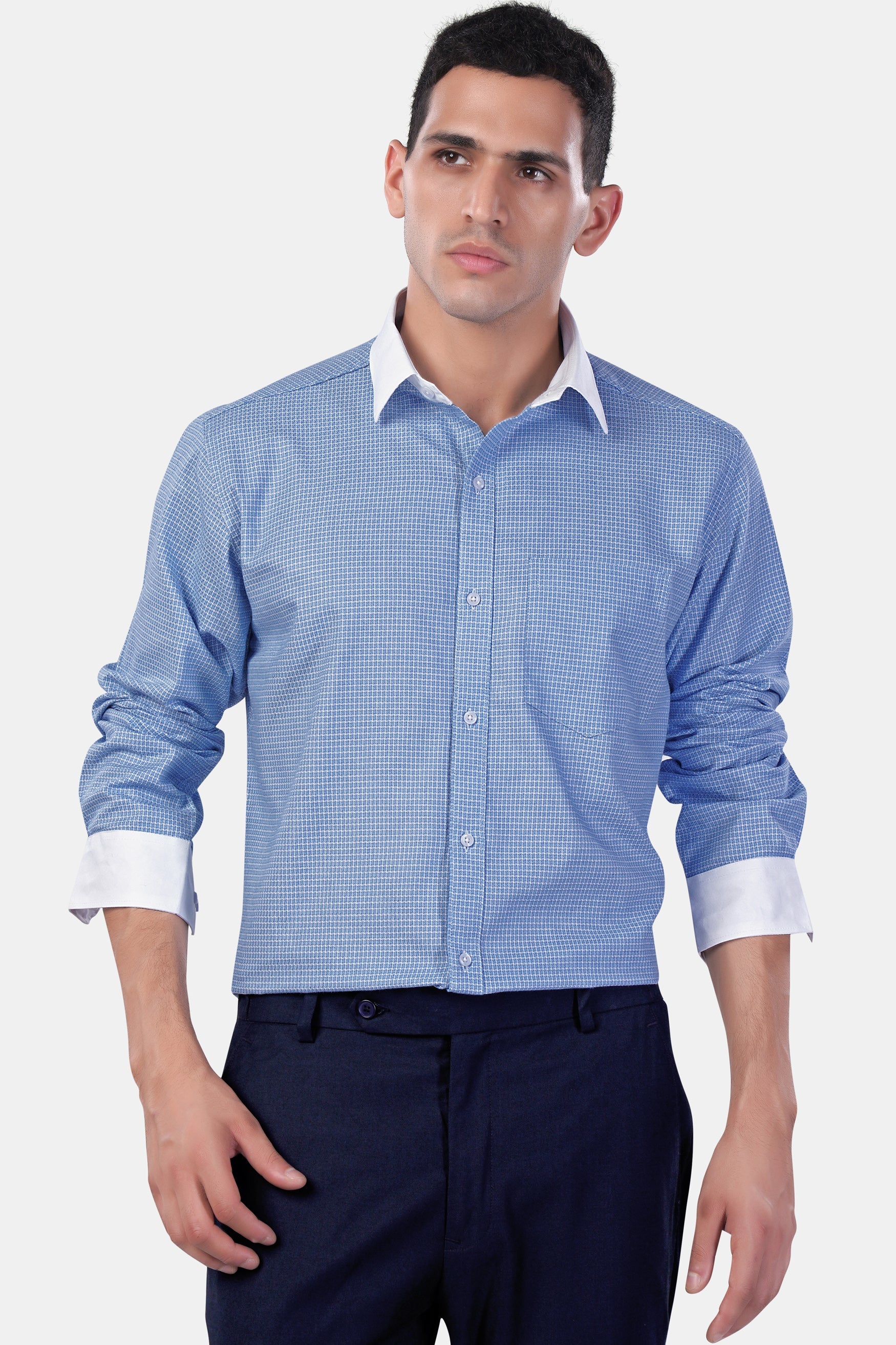 7swords-Koi Blue Checkered with White Cuffs and Collar Premium Cotton Shirt 7S-102-WCC-38, 7S-102-WCC-H-38, 7S-102-WCC-39, 7S-102-WCC-H-39, 7S-102-WCC-40, 7S-102-WCC-H-40, 7S-102-WCC-42, 7S-102-WCC-H-42, 7S-102-WCC-44, 7S-102-WCC-H-44, 7S-102-WCC-46, 7S-102-WCC-H-46, 7S-102-WCC-48, 7S-102-WCC-H-48, 7S-102-WCC-50, 7S-102-WCC-H-50, 7S-102-WCC-52, 7S-102-WCC-H-52