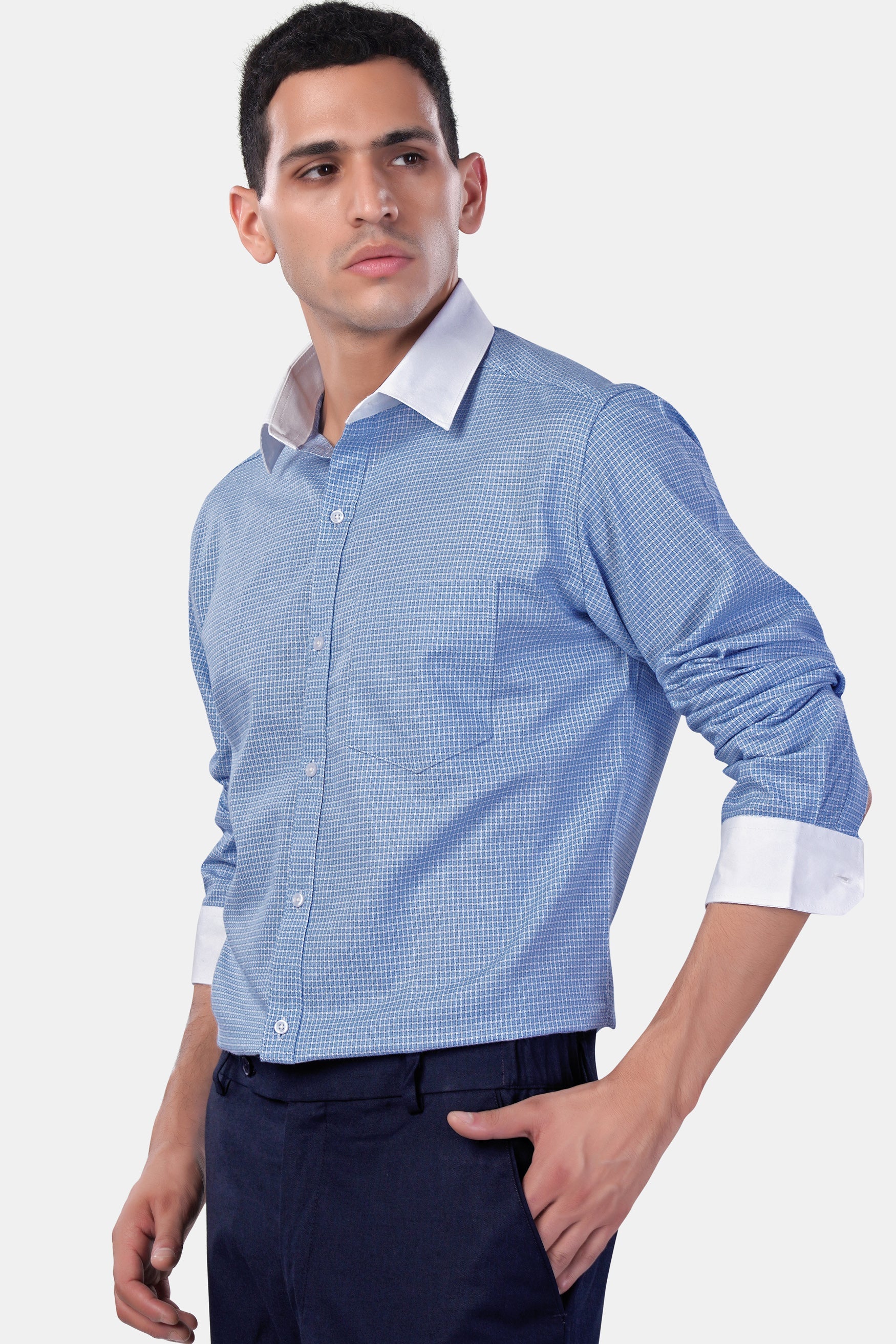 7swords-Koi Blue Checkered with White Cuffs and Collar Premium Cotton Shirt 7S-102-WCC-38, 7S-102-WCC-H-38, 7S-102-WCC-39, 7S-102-WCC-H-39, 7S-102-WCC-40, 7S-102-WCC-H-40, 7S-102-WCC-42, 7S-102-WCC-H-42, 7S-102-WCC-44, 7S-102-WCC-H-44, 7S-102-WCC-46, 7S-102-WCC-H-46, 7S-102-WCC-48, 7S-102-WCC-H-48, 7S-102-WCC-50, 7S-102-WCC-H-50, 7S-102-WCC-52, 7S-102-WCC-H-52