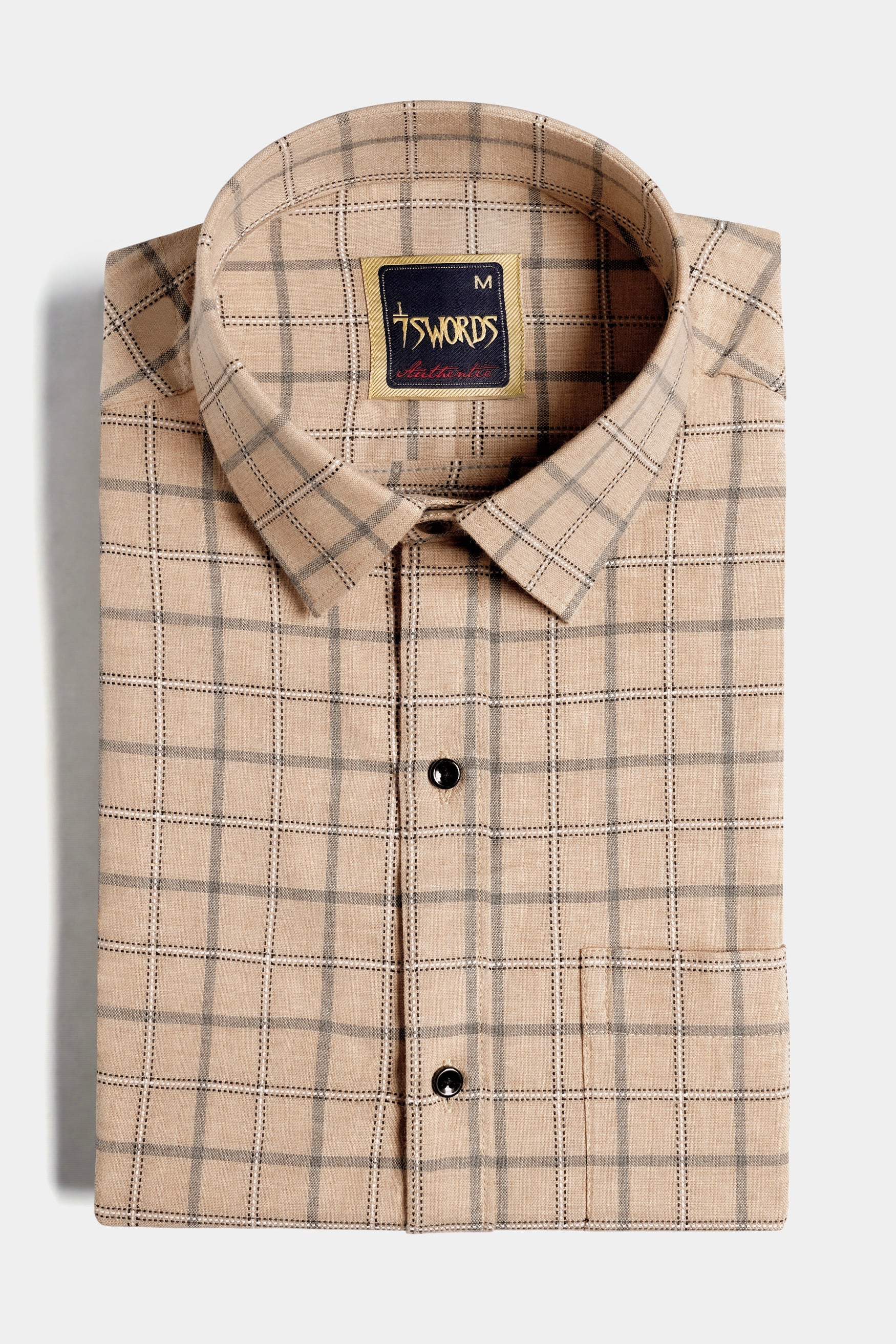 7swords-Tan Brown and Regent Gray Checkered Premium Cotton Shirt 7S-106-BLK-38, 7S-106-BLK-H-38, 7S-106-BLK-39, 7S-106-BLK-H-39, 7S-106-BLK-40, 7S-106-BLK-H-40, 7S-106-BLK-42, 7S-106-BLK-H-42, 7S-106-BLK-44, 7S-106-BLK-H-44, 7S-106-BLK-46, 7S-106-BLK-H-46, 7S-106-BLK-48, 7S-106-BLK-H-48, 7S-106-BLK-50, 7S-106-BLK-H-50, 7S-106-BLK-52, 7S-106-BLK-H-52