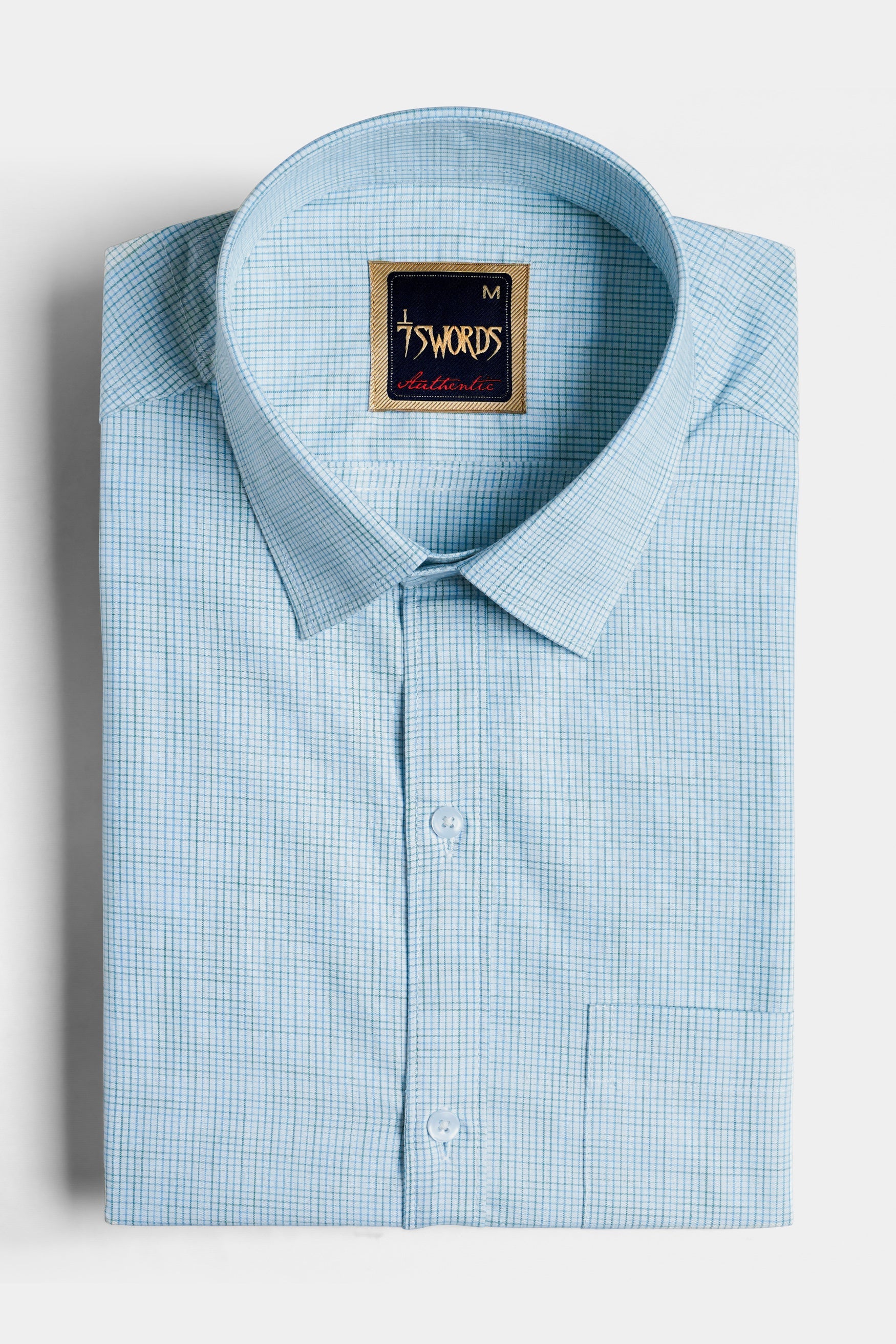 7swords-Spindle Blue and White Checkered Premium Cotton Shirt 7S-110-38, 7S-110-H-38, 7S-110-39, 7S-110-H-39, 7S-110-40, 7S-110-H-40, 7S-110-42, 7S-110-H-42, 7S-110-44, 7S-110-H-44, 7S-110-46, 7S-110-H-46, 7S-110-48, 7S-110-H-48, 7S-110-50, 7S-110-H-50, 7S-110-52, 7S-110-H-52