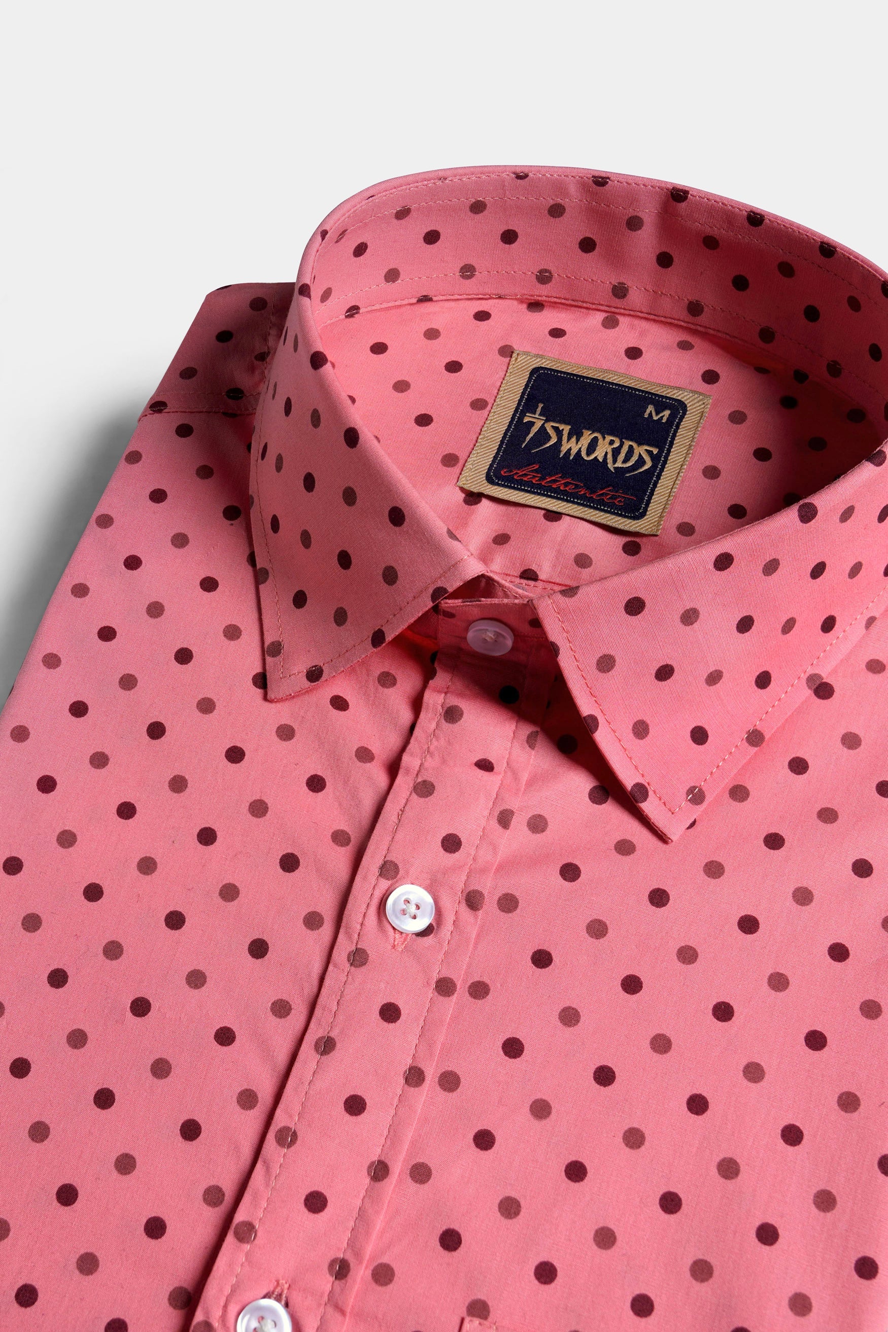7swords-Blossom Pink with Claret Maroon Dotted Premium Cotton Shirt 7S-118-38, 7S-118-H-38, 7S-118-39, 7S-118-H-39, 7S-118-40, 7S-118-H-40, 7S-118-42, 7S-118-H-42, 7S-118-44, 7S-118-H-44, 7S-118-46, 7S-118-H-46, 7S-118-48, 7S-118-H-48, 7S-118-50, 7S-118-H-50, 7S-118-52, 7S-118-H-52