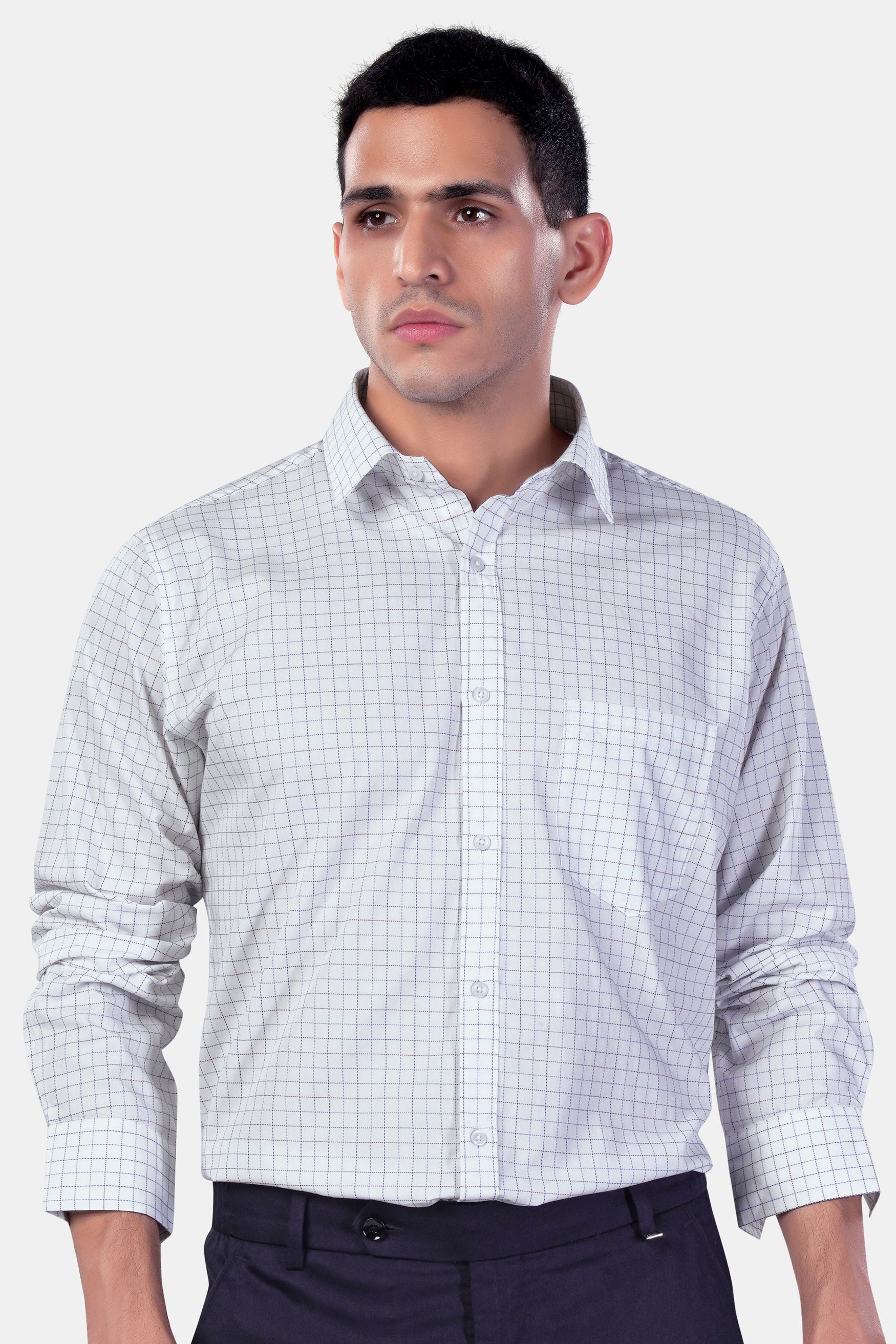 7swords-Bright White with Camelot Maroon and Mantique Blue Checkered Premium Cotton Shirt 7S-140-38, 7S-140-39, 7S-140-40, 7S-140-42