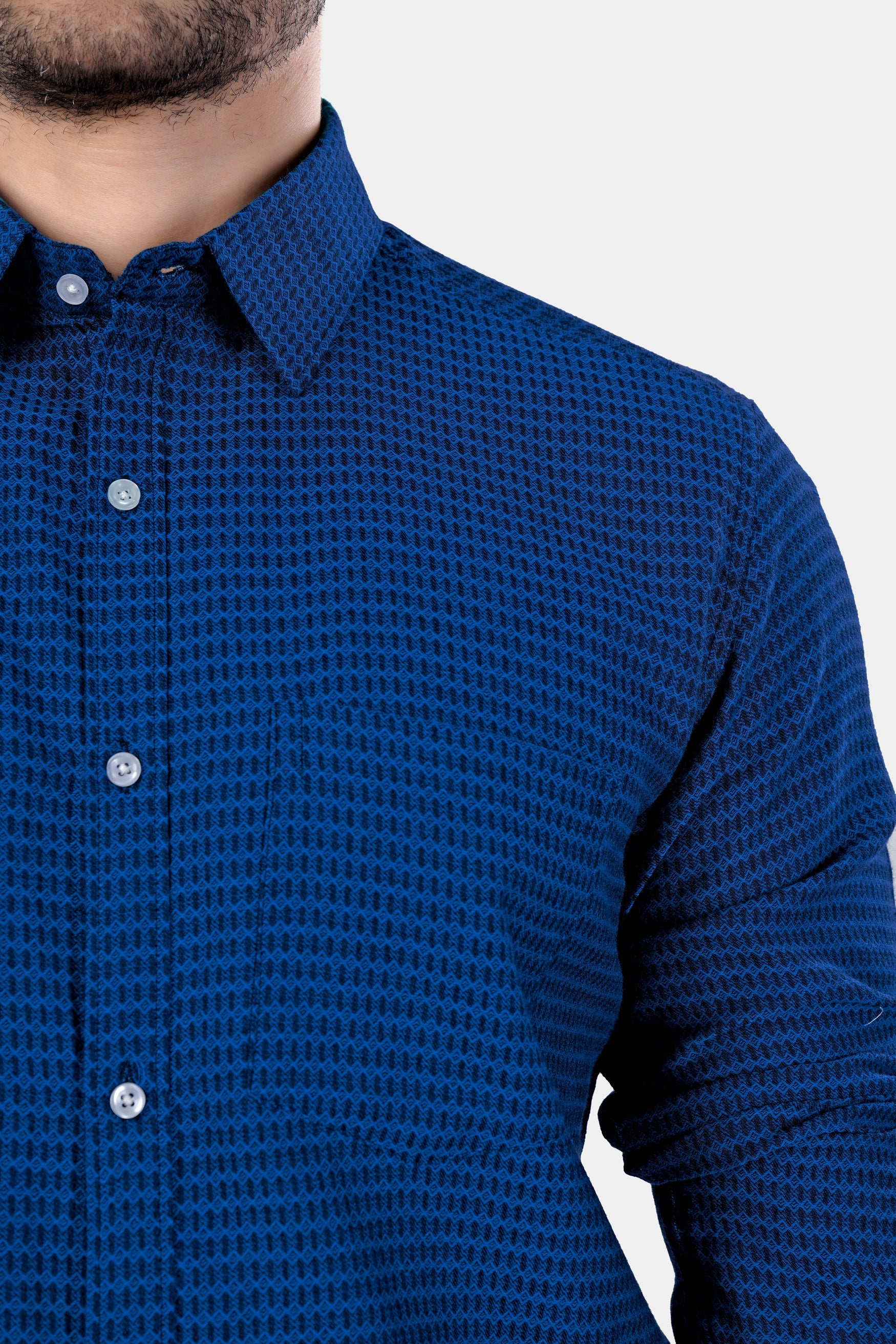 7swords-Cerulean Blue and Downriver Blue Micro Printed Premium Cotton Shirt 7S-142-38, 7S-142-39, 7S-142-40, 7S-142-42