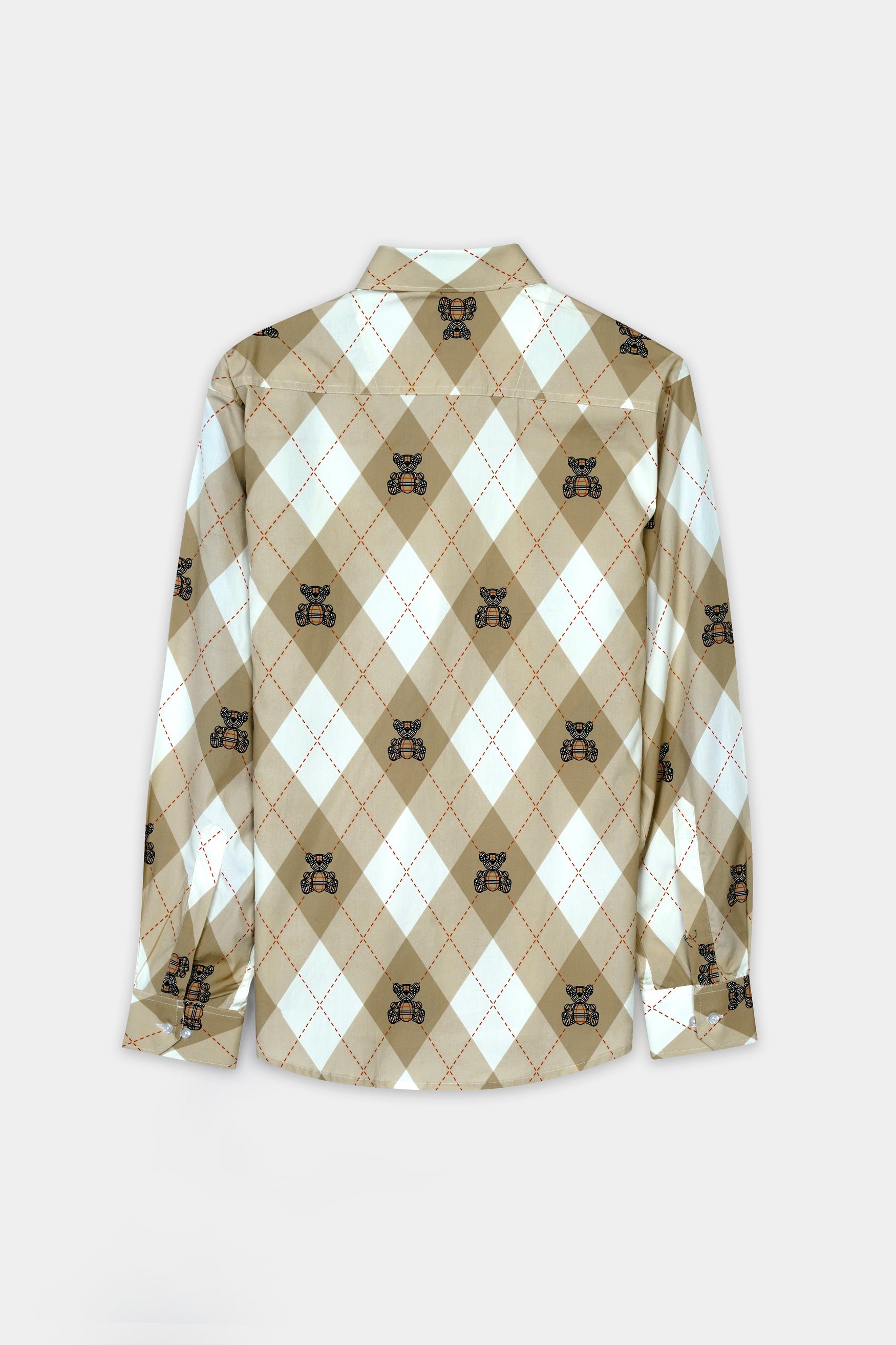 7swords-Beaver Brown with White and Milano Red Geometric with Teddy Bear Printed Premium Cotton Shirt 7S-143-38, 7S-143-39, 7S-143-40, 7S-143-42