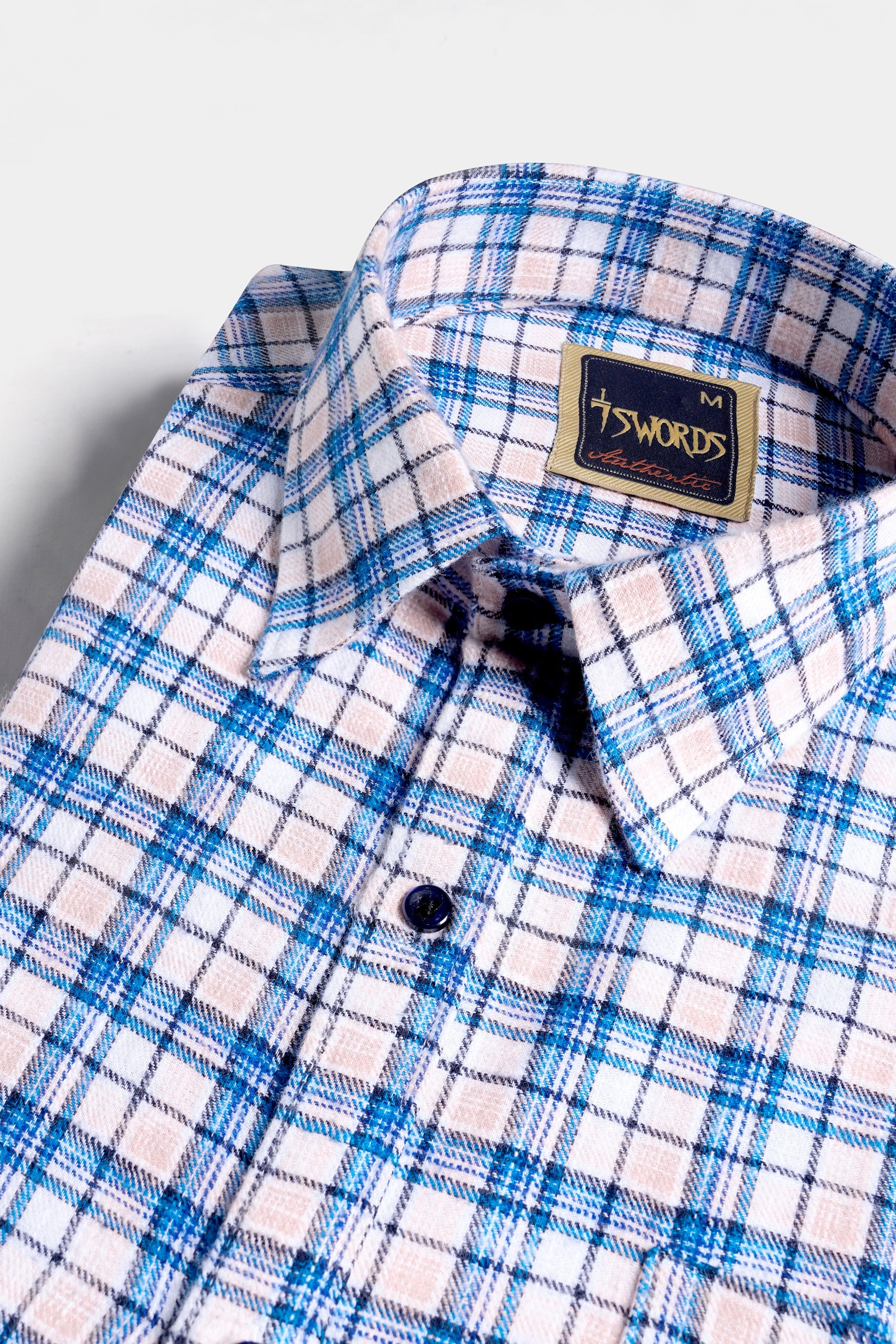 7swords-Danube Blue and Blossom Pink Checkered Premium Cotton Shirt 7S-145-BLK-38, 7S-145-BLK-39, 7S-145-BLK-40, 7S-145-BLK-42