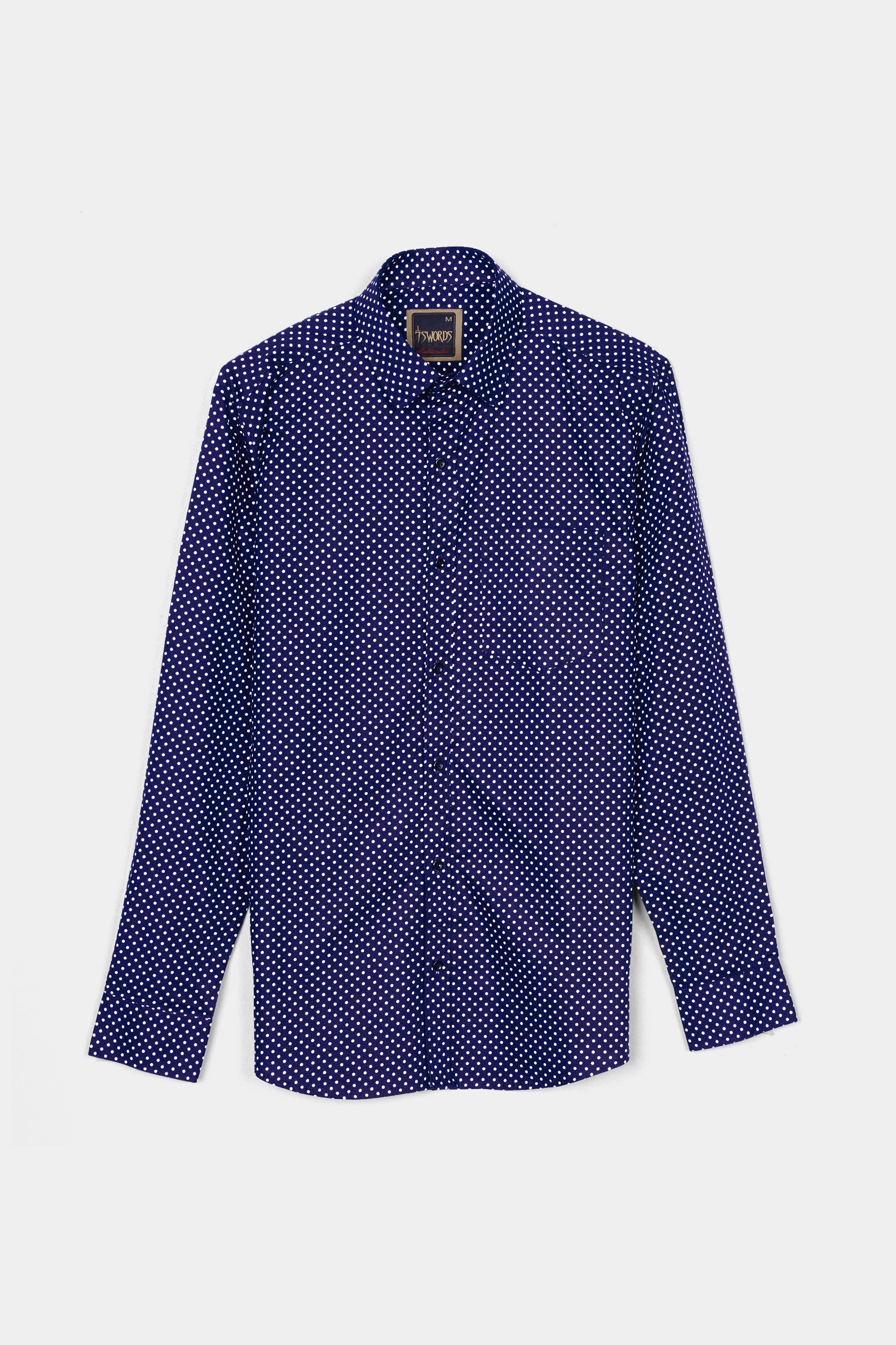 7swords-Broncos Blue and White Polka Dotted Premium Cotton Shirt 7S-146-BLK-38, 7S-146-BLK-39, 7S-146-BLK-40, 7S-146-BLK-42