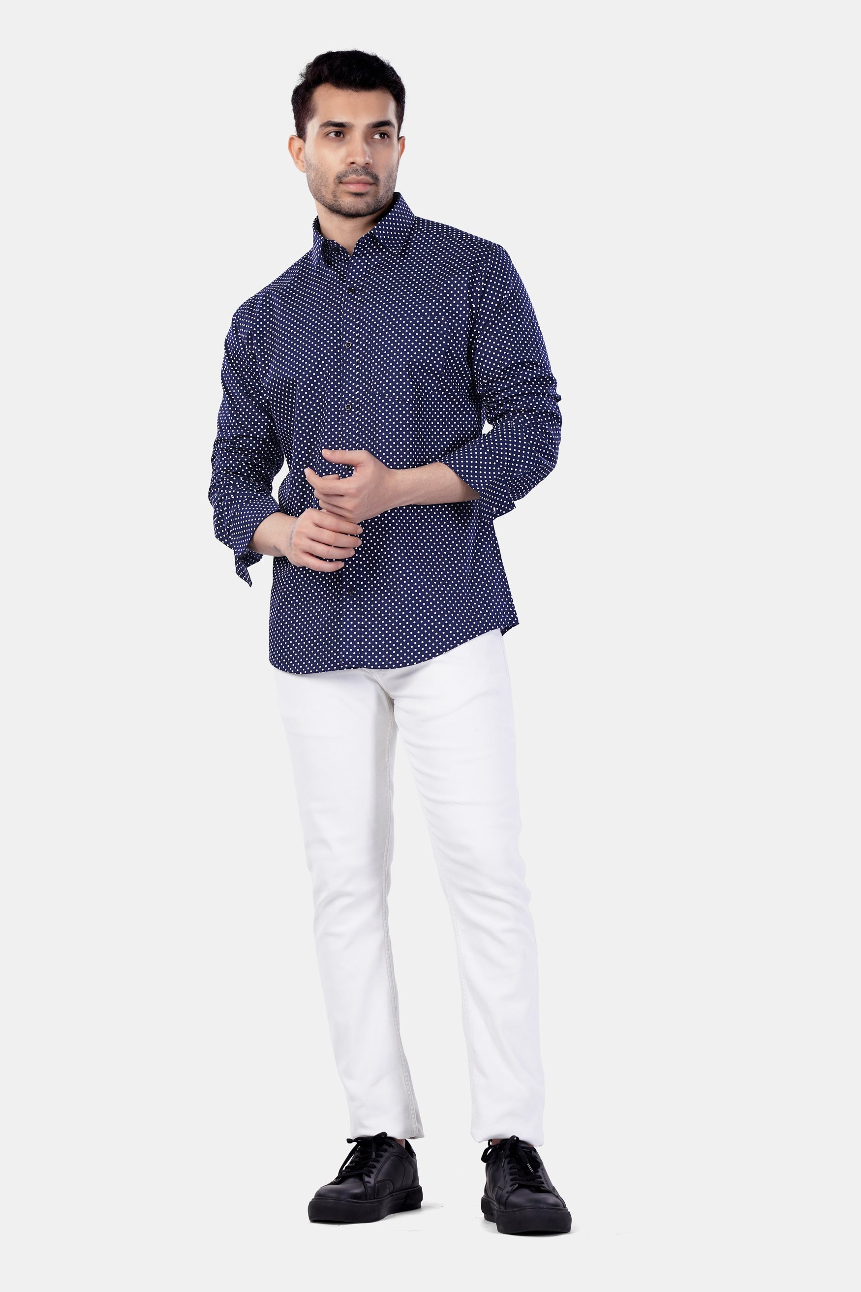 7swords-Broncos Blue and White Polka Dotted Premium Cotton Shirt 7S-146-BLK-38, 7S-146-BLK-39, 7S-146-BLK-40, 7S-146-BLK-42