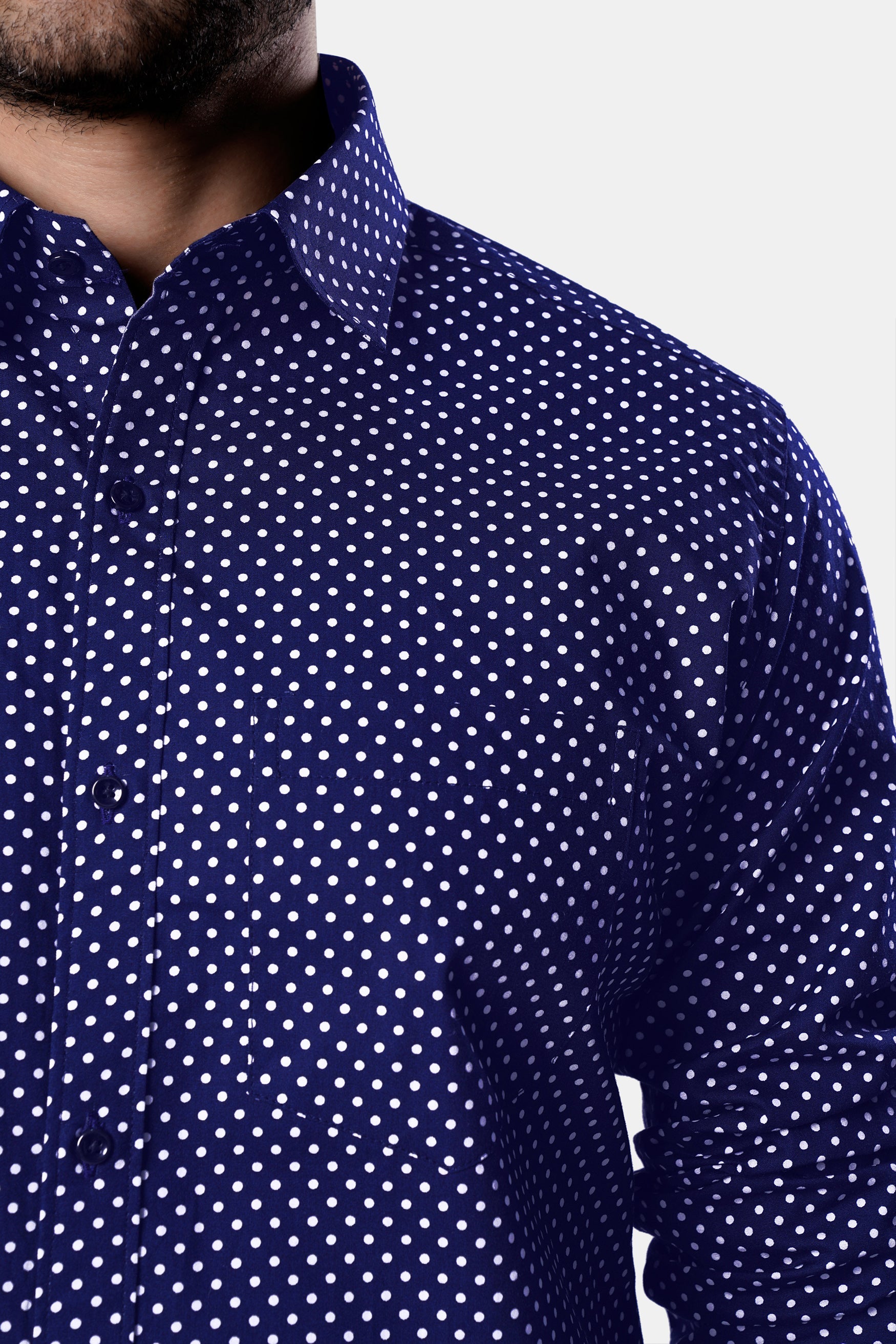 7swords-Broncos Blue and White Polka Dotted Premium Cotton Shirt 7S-146-BLK-38, 7S-146-BLK-39, 7S-146-BLK-40, 7S-146-BLK-42