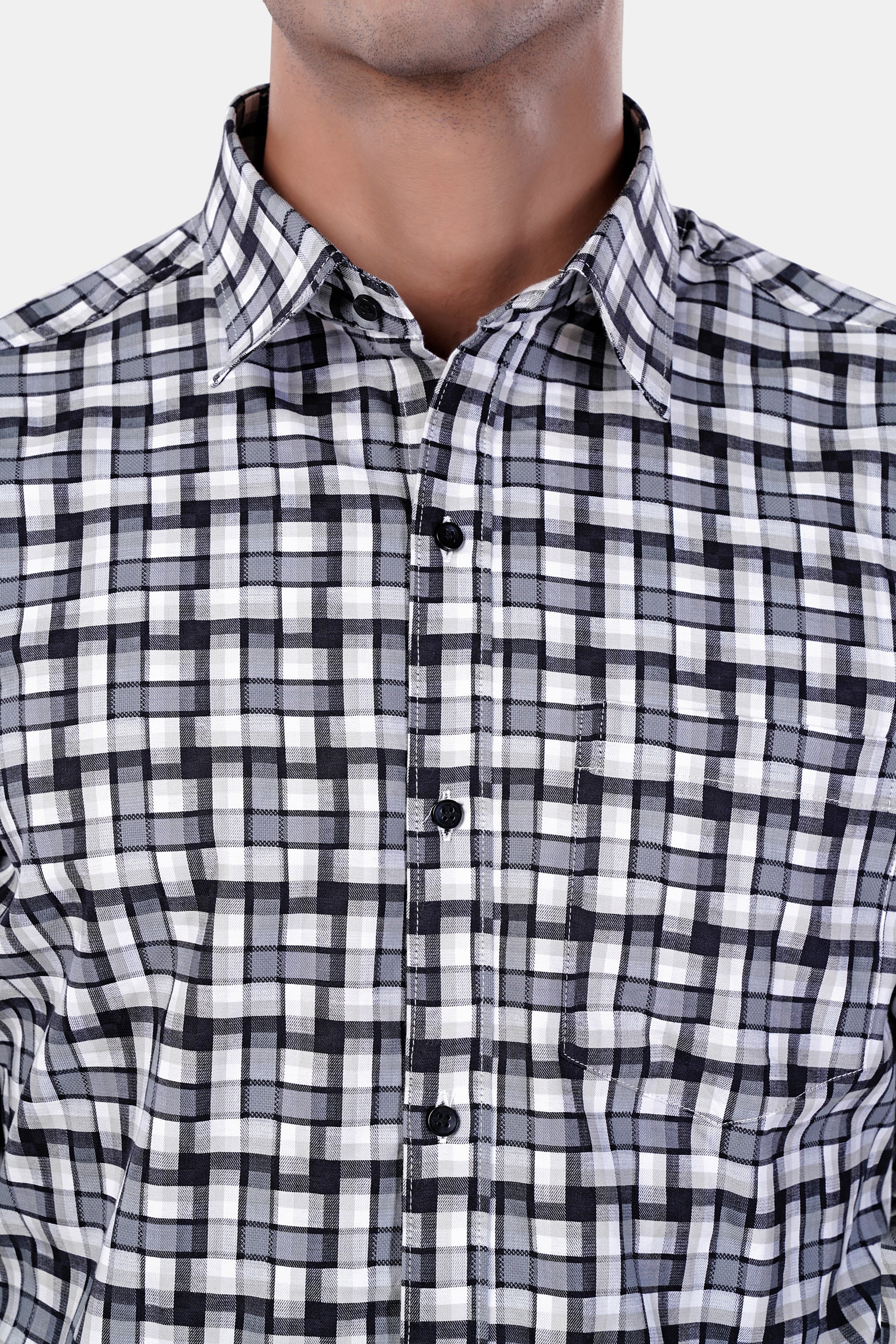 7swords-Davy Gray with Cinder Gray and White Checkered Premium Cotton Shirt 7S-148-BLK-38, 7S-148-BLK-39, 7S-148-BLK-40, 7S-148-BLK-42