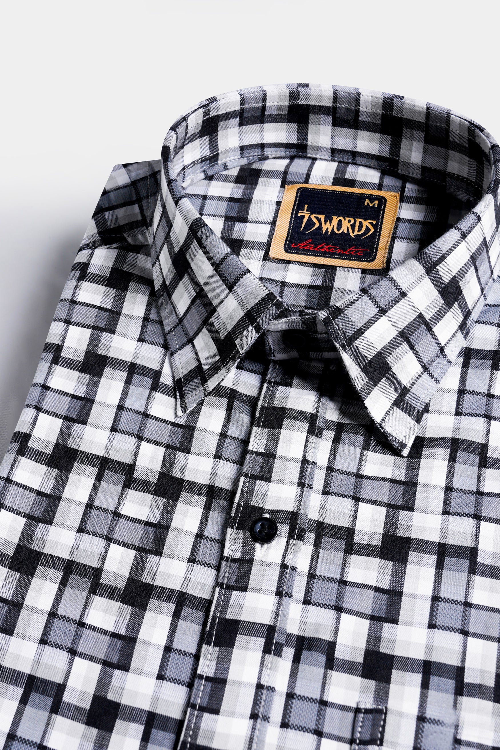 7swords-Davy Gray with Cinder Gray and White Checkered Premium Cotton Shirt 7S-148-BLK-38, 7S-148-BLK-39, 7S-148-BLK-40, 7S-148-BLK-42