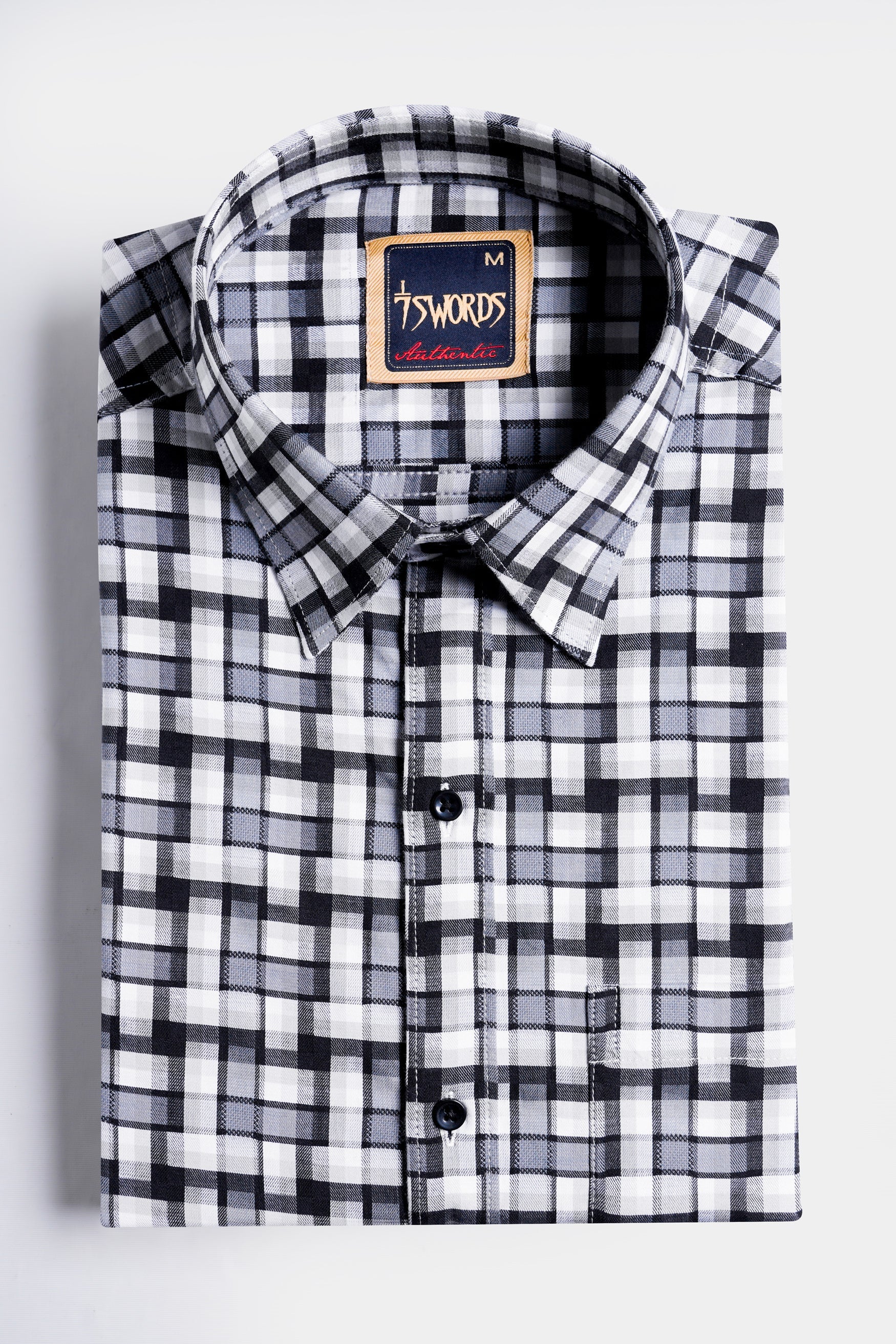 7swords-Davy Gray with Cinder Gray and White Checkered Premium Cotton Shirt 7S-148-BLK-38, 7S-148-BLK-39, 7S-148-BLK-40, 7S-148-BLK-42