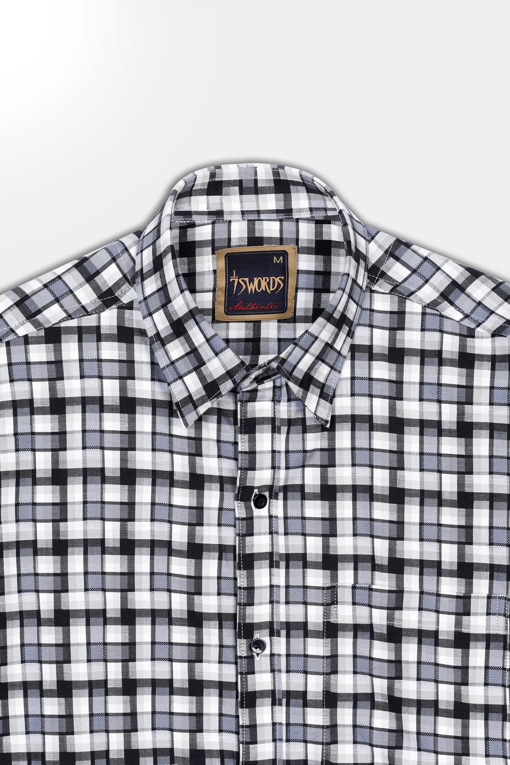 7swords-Davy Gray with Cinder Gray and White Checkered Premium Cotton Shirt 7S-148-BLK-38, 7S-148-BLK-39, 7S-148-BLK-40, 7S-148-BLK-42