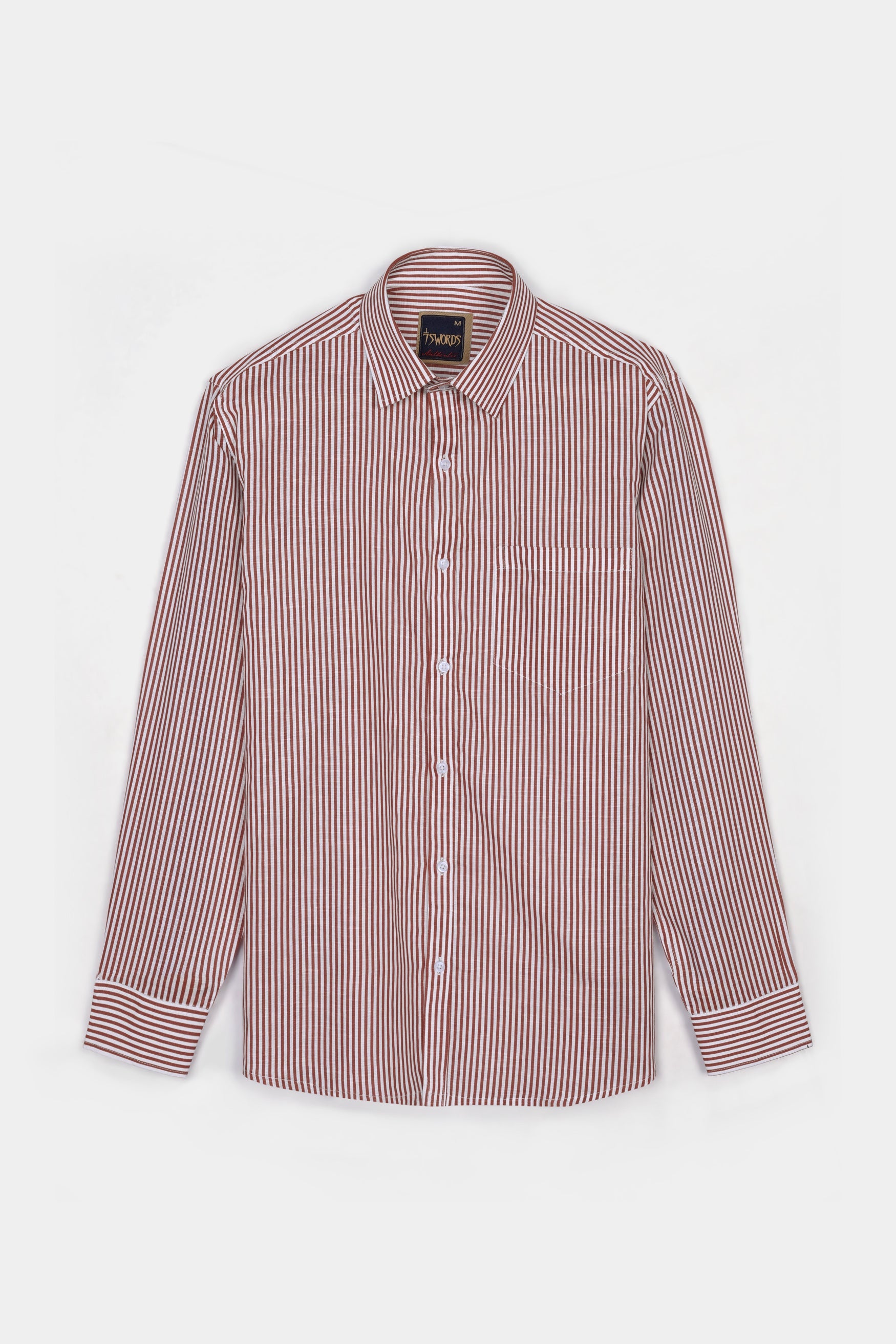 7swords-Blush Brown and Bright White Striped Premium Cotton Shirt 7S-150-38, 7S-150-39, 7S-150-40, 7S-150-42