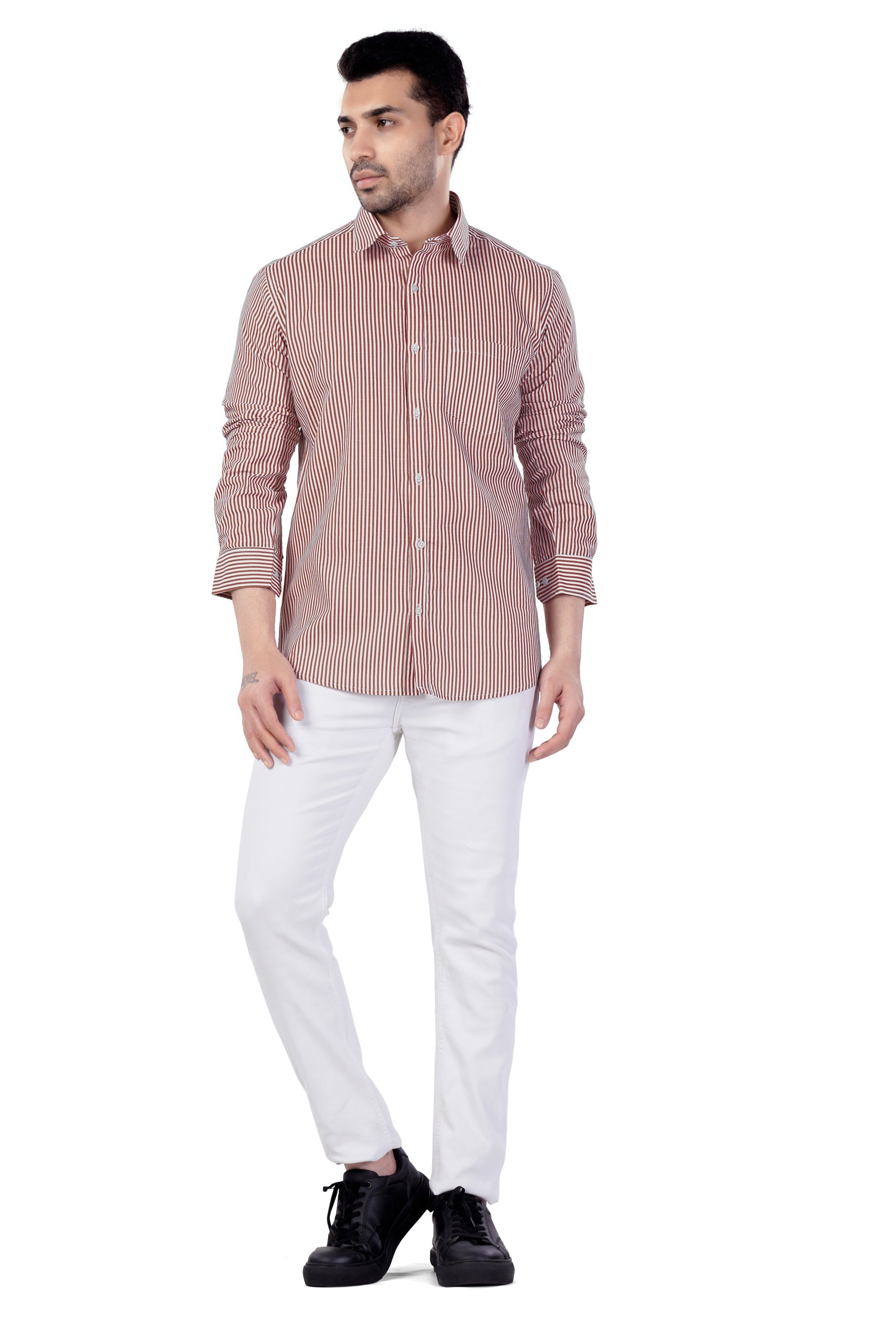 7swords-Blush Brown and Bright White Striped Premium Cotton Shirt 7S-150-38, 7S-150-39, 7S-150-40, 7S-150-42