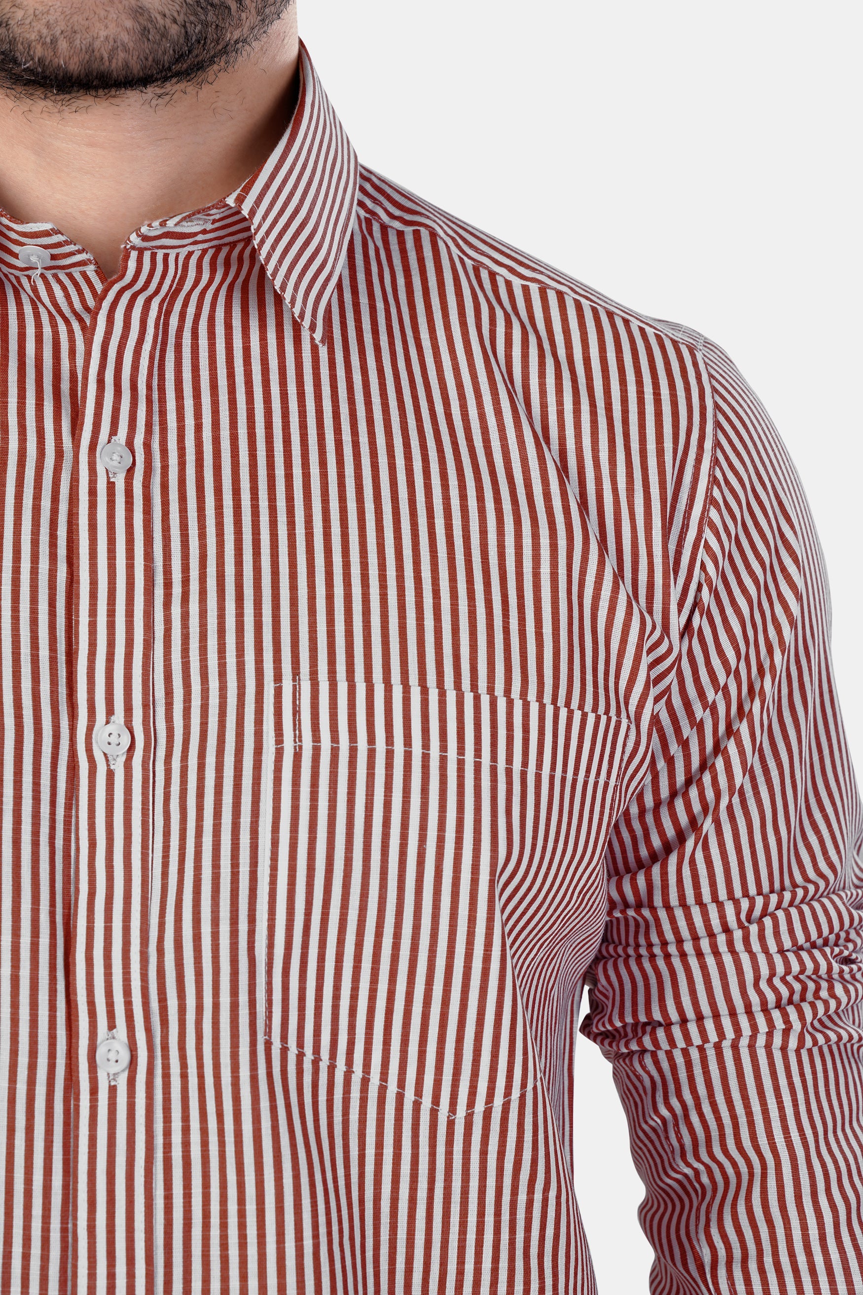 7swords-Blush Brown and Bright White Striped Premium Cotton Shirt 7S-150-38, 7S-150-39, 7S-150-40, 7S-150-42