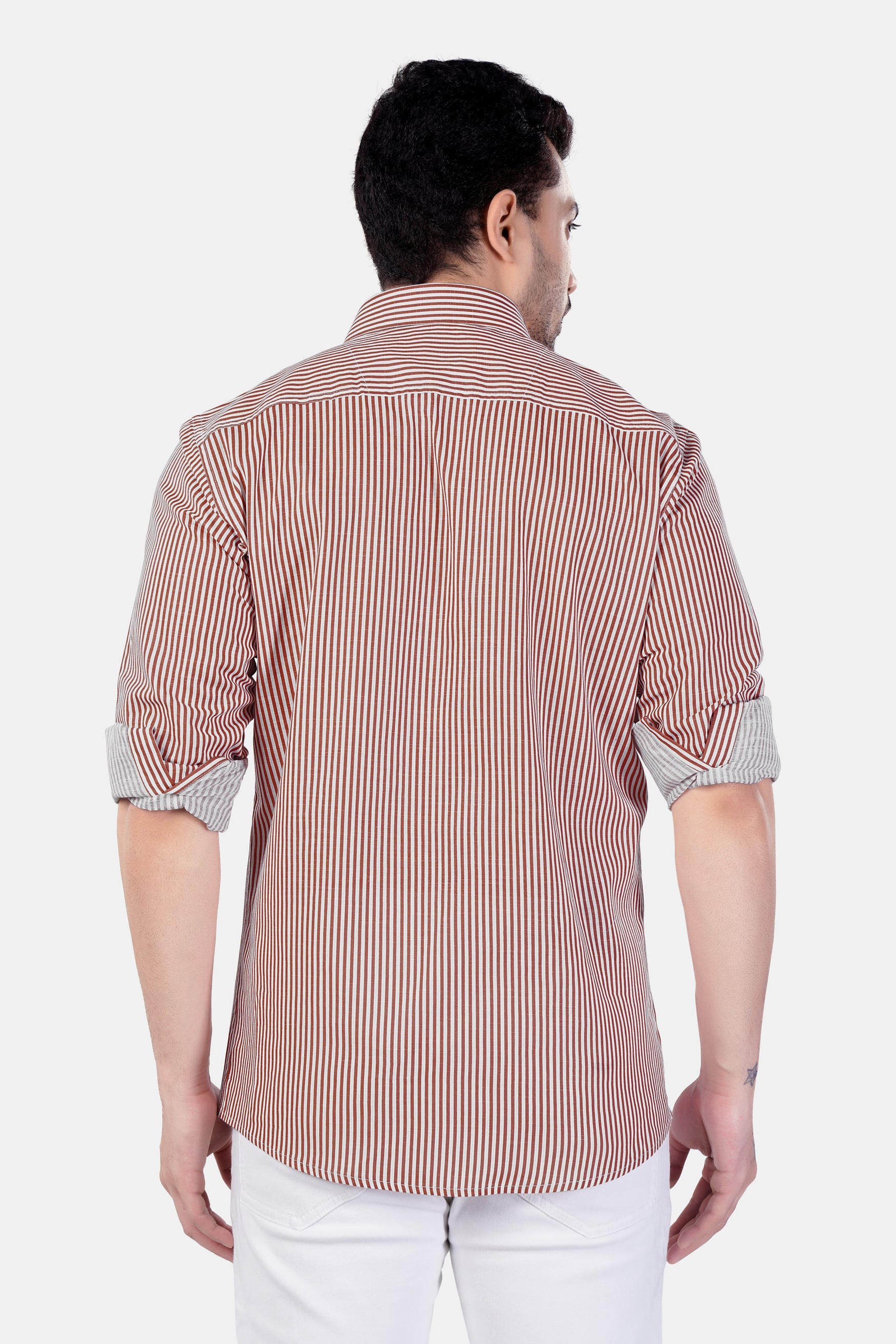 7swords-Blush Brown and Bright White Striped Premium Cotton Shirt 7S-150-38, 7S-150-39, 7S-150-40, 7S-150-42
