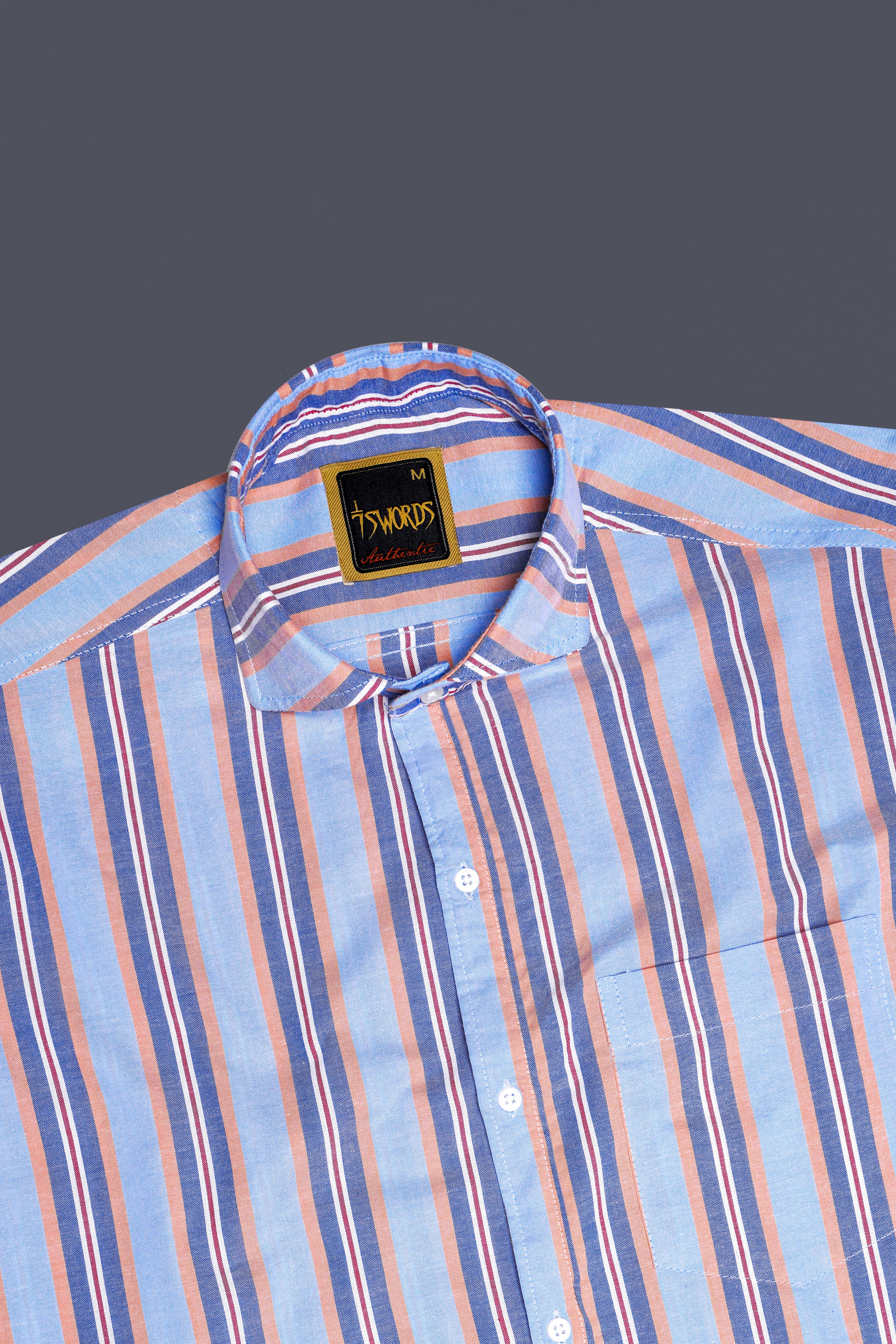 7swords-Periwinkle Blue and Tonys Brown Multicolour Striped Premium Cotton Shirt