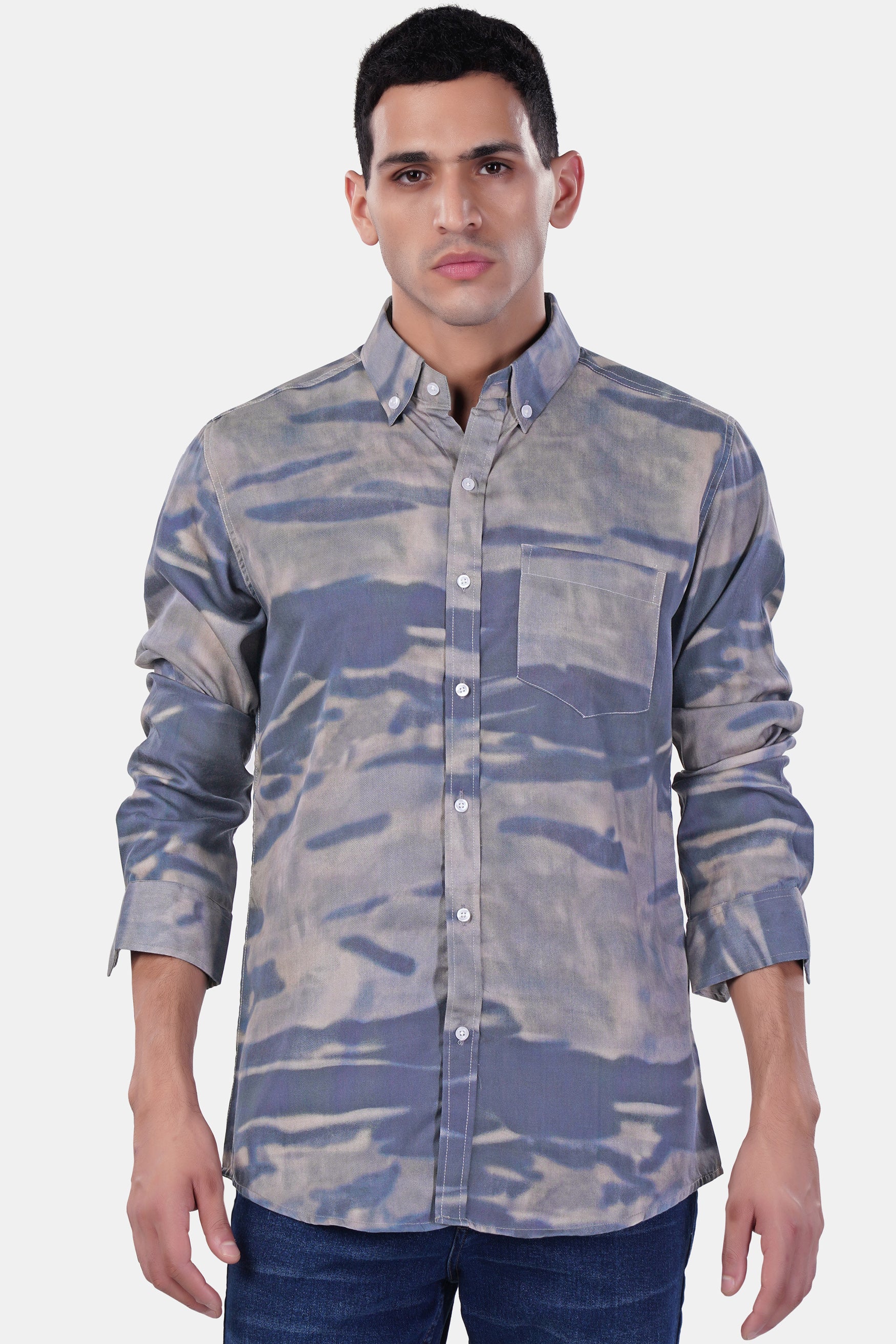 7swords-Mobster Gray and Logan Gray Tie-Dye Printed Premium Cotton Shirt 7S-155-BD-38, 7S-155-BD-39, 7S-155-BD-40, 7S-155-BD-42