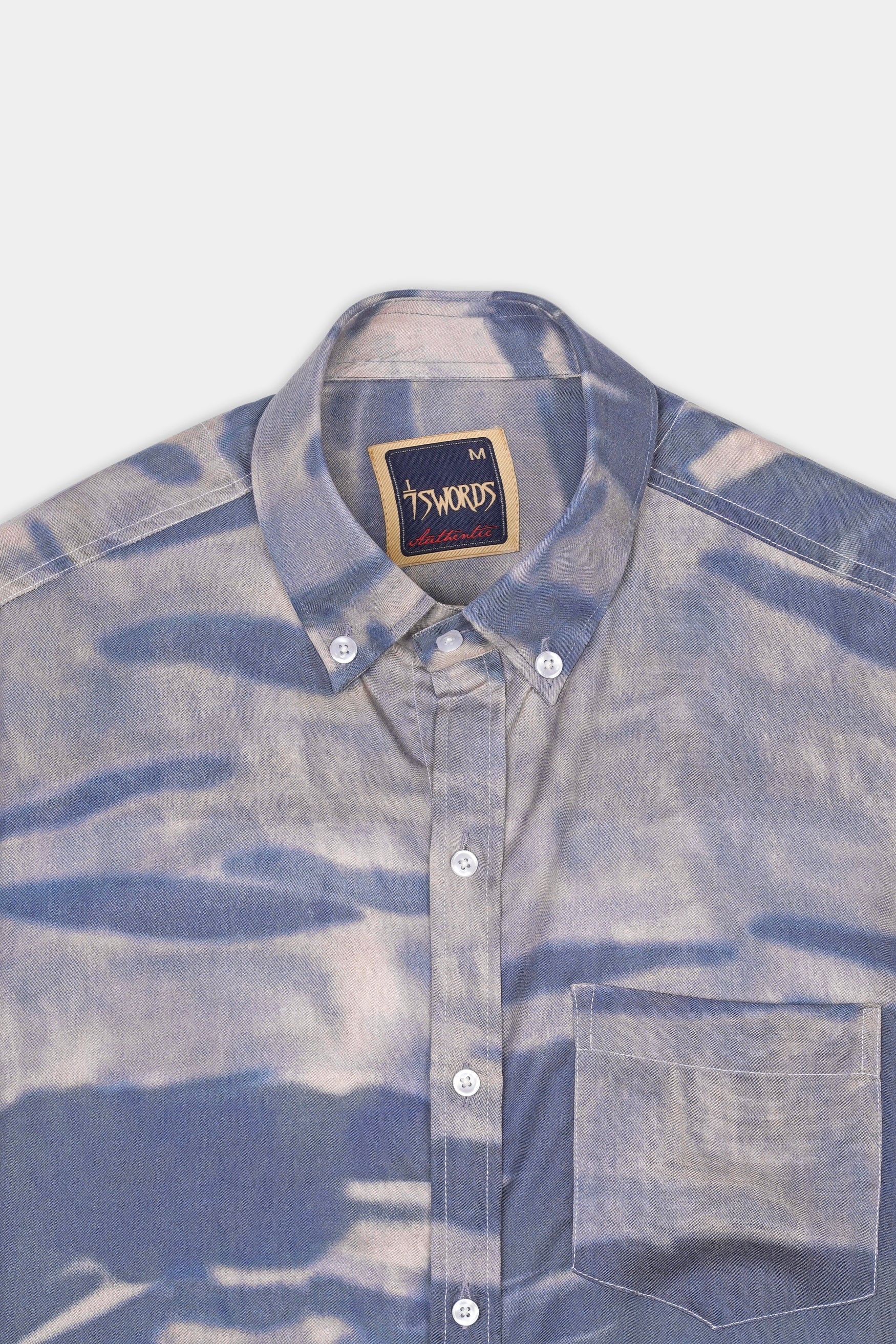 7swords-Mobster Gray and Logan Gray Tie-Dye Printed Premium Cotton Shirt 7S-155-BD-38, 7S-155-BD-39, 7S-155-BD-40, 7S-155-BD-42