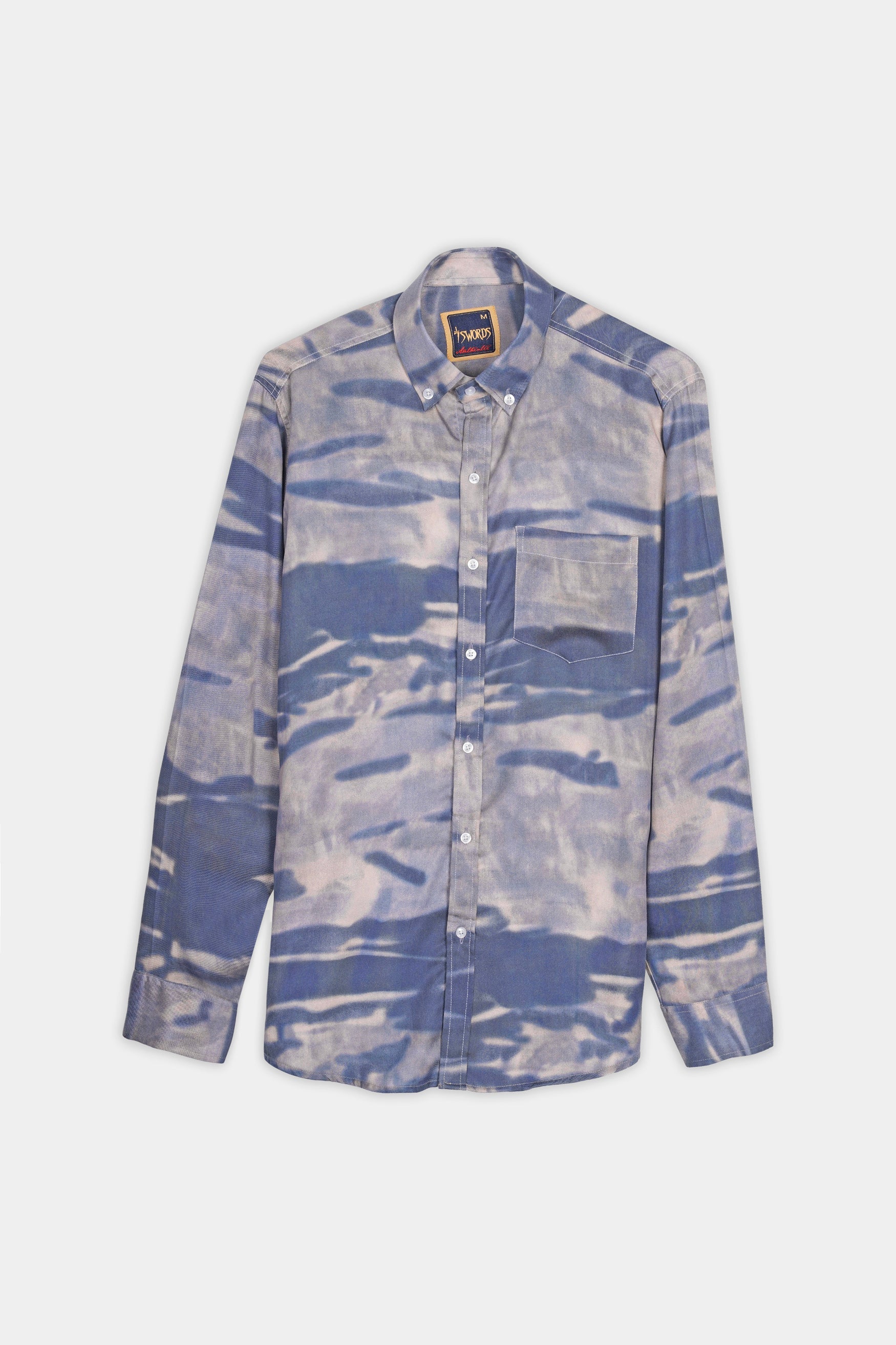 7swords-Mobster Gray and Logan Gray Tie-Dye Printed Premium Cotton Shirt 7S-155-BD-38, 7S-155-BD-39, 7S-155-BD-40, 7S-155-BD-42