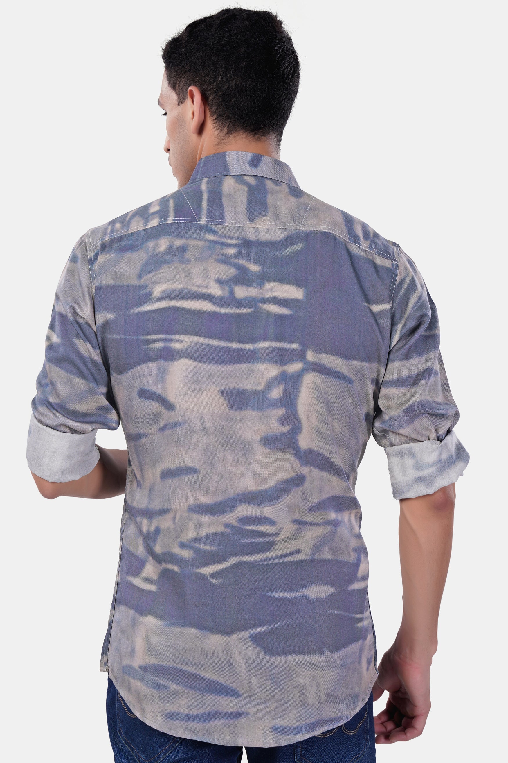 7swords-Mobster Gray and Logan Gray Tie-Dye Printed Premium Cotton Shirt 7S-155-BD-38, 7S-155-BD-39, 7S-155-BD-40, 7S-155-BD-42