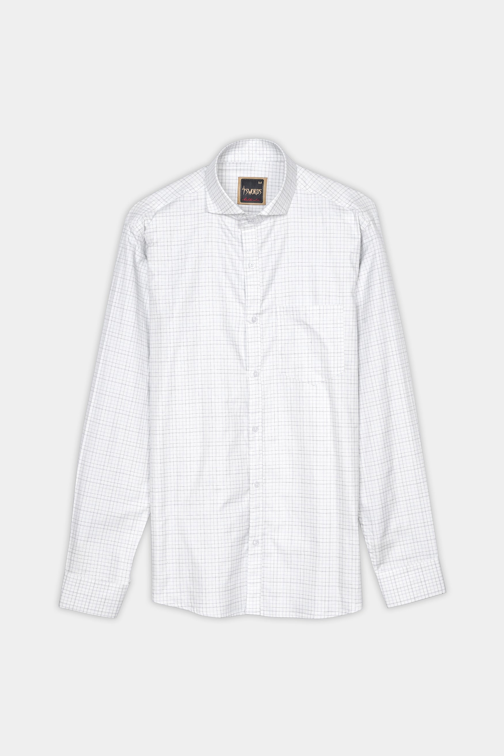 7swords-Bright White and Hit Gray Checkered Premium Cotton Shirt 7S-160-CA-38, 7S-160-CA-39, 7S-160-CA-40, 7S-160-CA-42