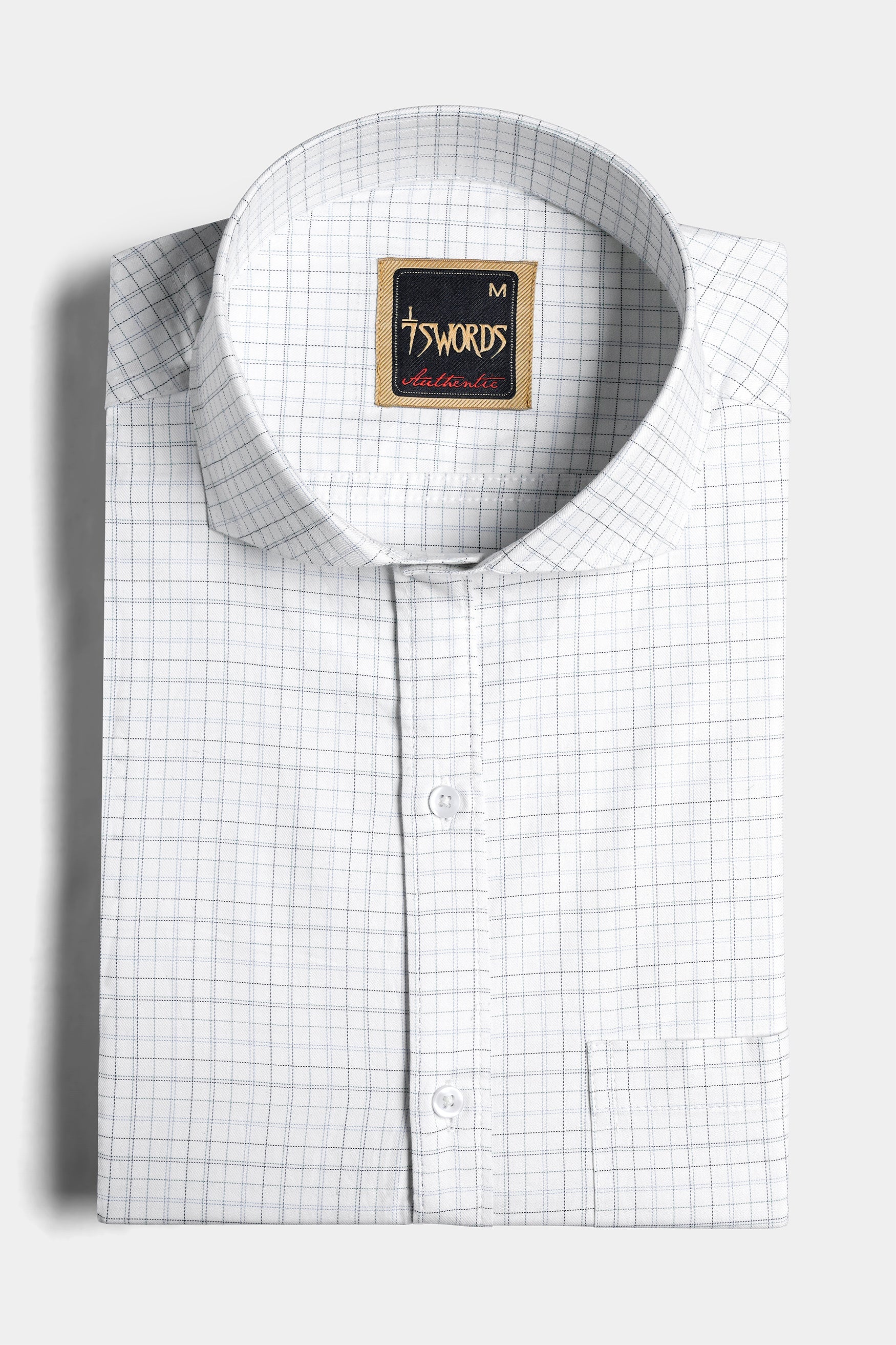 7swords-Bright White and Hit Gray Checkered Premium Cotton Shirt 7S-160-CA-38, 7S-160-CA-39, 7S-160-CA-40, 7S-160-CA-42