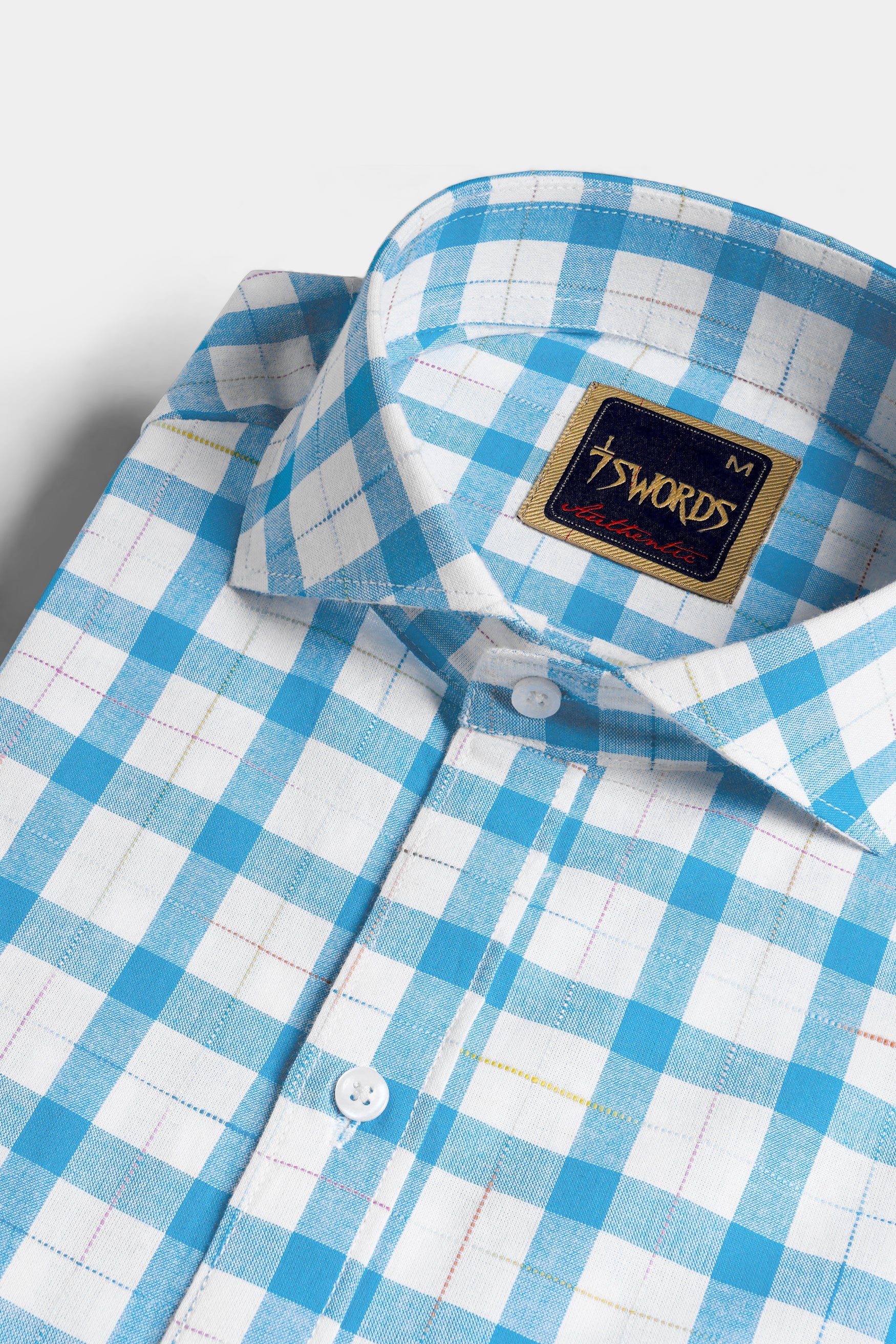 7swords-Picton Blue and White Plaid Premium Cotton Shirt 7S-161-CA-38, 7S-161-CA-39, 7S-161-CA-40, 7S-161-CA-42