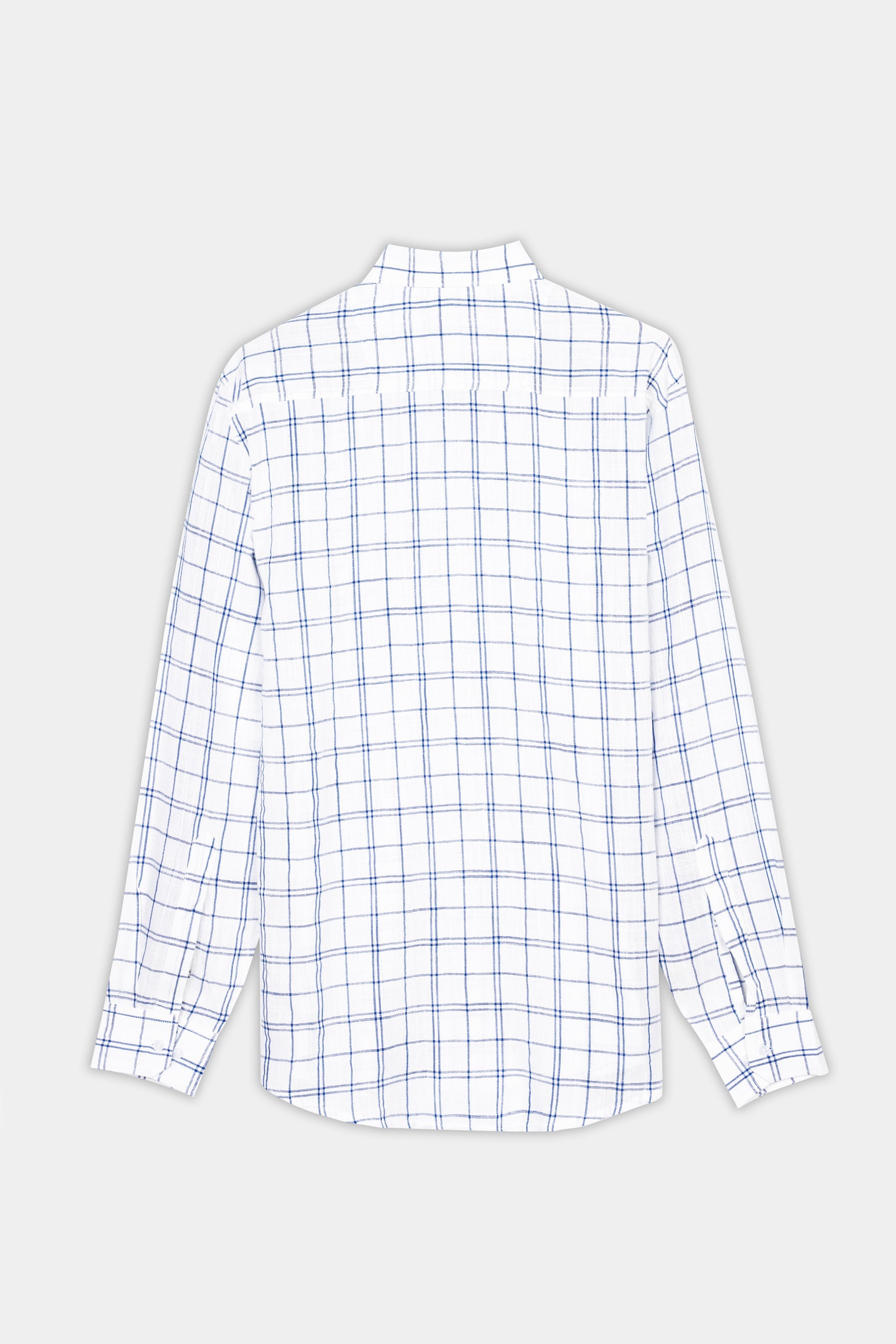 7swords-Bright White and Azure Blue Plaid Premium Cotton Shirt 7S-164-38, 7S-164-39, 7S-164-40, 7S-164-42