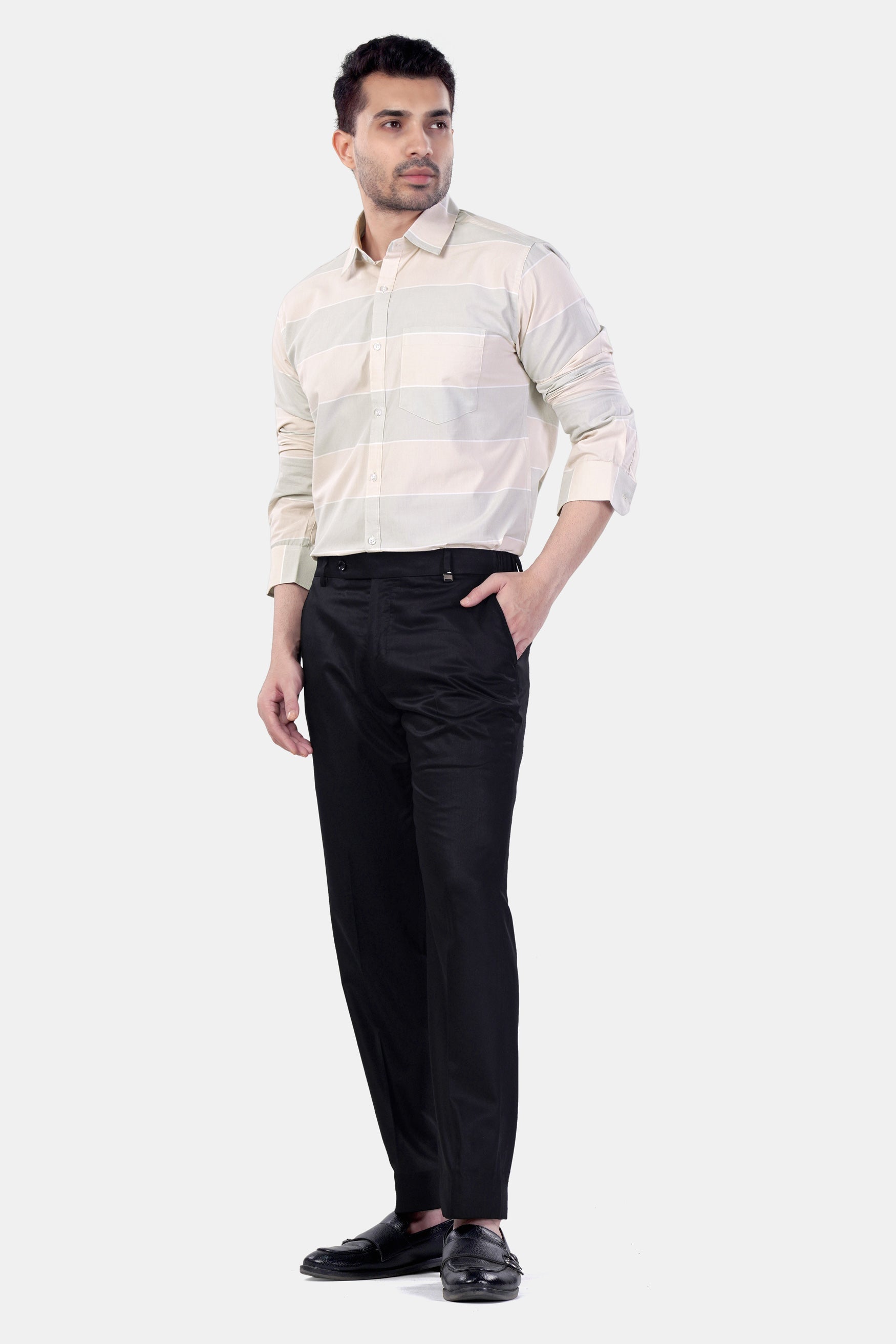 7swords-Amour Beige and Oyster Brown Striped Premium Cotton Shirt 7S-165-38, 7S-165-39, 7S-165-40, 7S-165-42