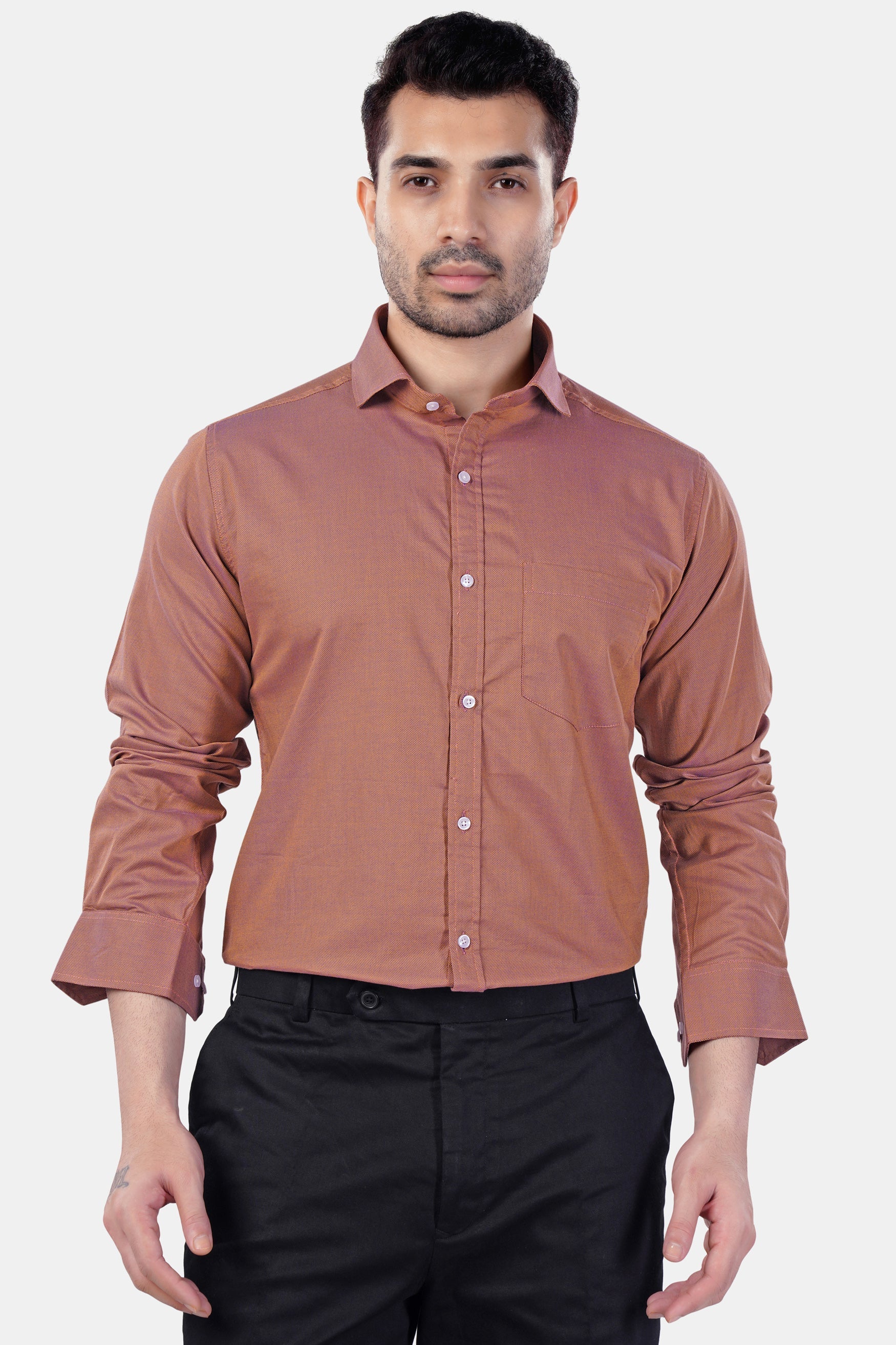 7swords-Sepia Brown textured Premium Cotton Shirt 7S-170-CA-38, 7S-170-CA-39, 7S-170-CA-40, 7S-170-CA-42