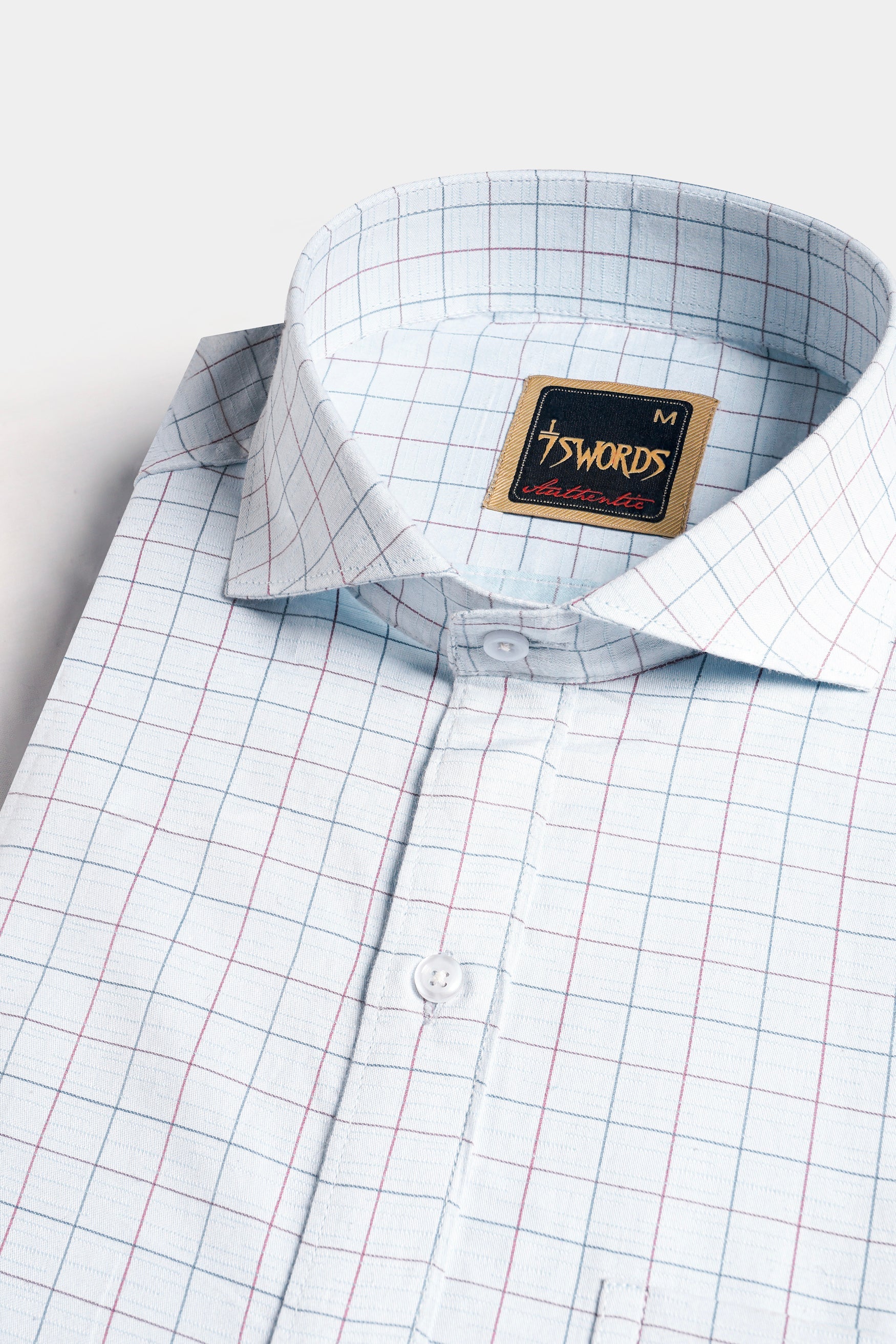 7swords-Bright White Multicolour Checkered Premium Cotton Shirt 7S-176-CA-38, 7S-176-CA-39, 7S-176-CA-40, 7S-176-CA-42