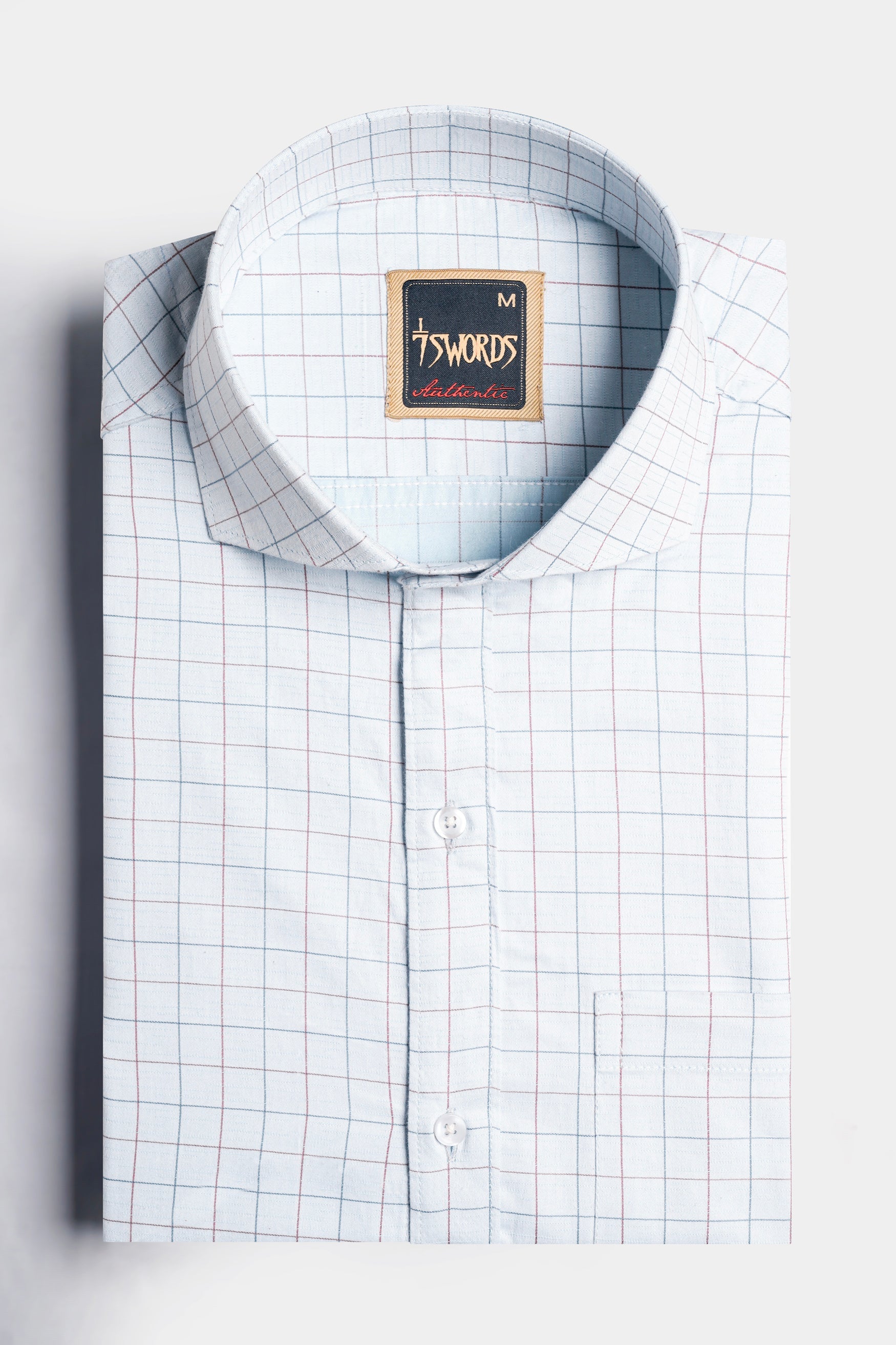 7swords-Bright White Multicolour Checkered Premium Cotton Shirt 7S-176-CA-38, 7S-176-CA-39, 7S-176-CA-40, 7S-176-CA-42
