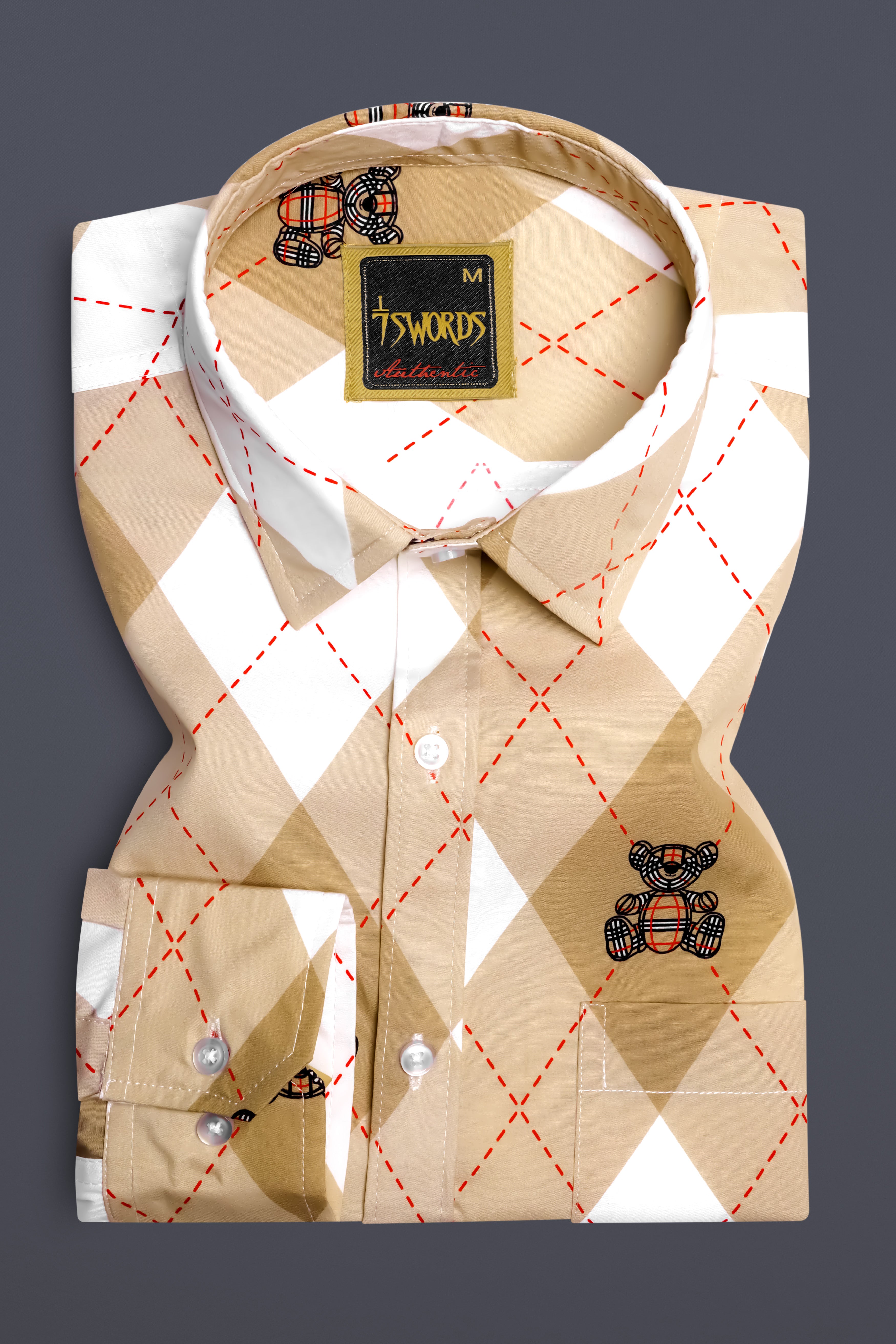 7swords-Manhattan Brown and White Geometric with Teddy Bear Printed Premium Cotton Casual Shirt 7S-193-38, 7S-193-H-38, 7S-193-39, 7S-193-H-39, 7S-193-40, 7S-193-H-40, 7S-193-42, 7S-193-H-42, 7S-193-44, 7S-193-H-44, 7S-193-46, 7S-193-H-46, 7S-193-48, 7S-193-H-48, 7S-193-50, 7S-193-H-50, 7S-193-52, 7S-193-H-52