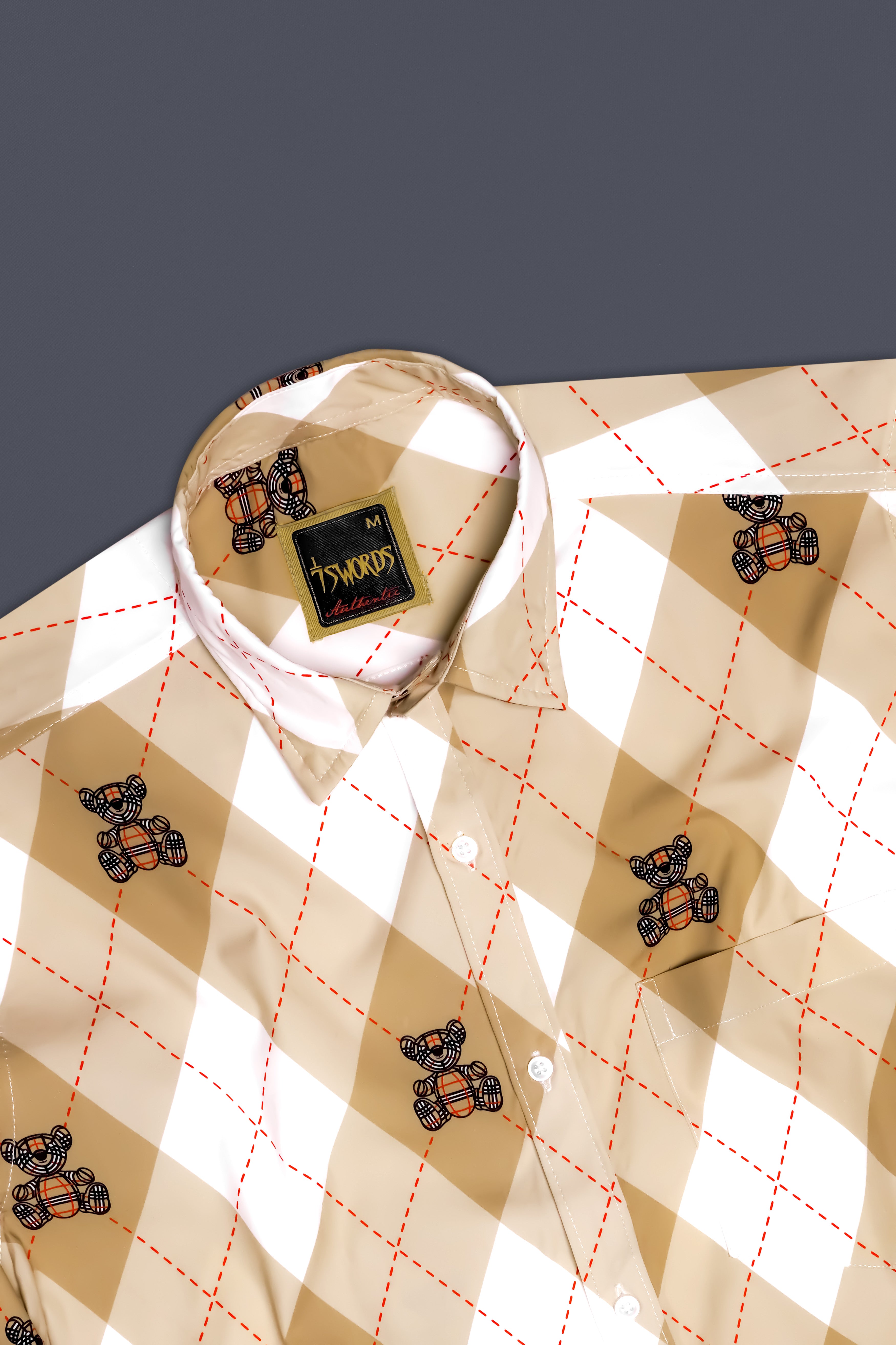 7swords-Manhattan Brown and White Geometric with Teddy Bear Printed Premium Cotton Casual Shirt 7S-193-38, 7S-193-H-38, 7S-193-39, 7S-193-H-39, 7S-193-40, 7S-193-H-40, 7S-193-42, 7S-193-H-42, 7S-193-44, 7S-193-H-44, 7S-193-46, 7S-193-H-46, 7S-193-48, 7S-193-H-48, 7S-193-50, 7S-193-H-50, 7S-193-52, 7S-193-H-52