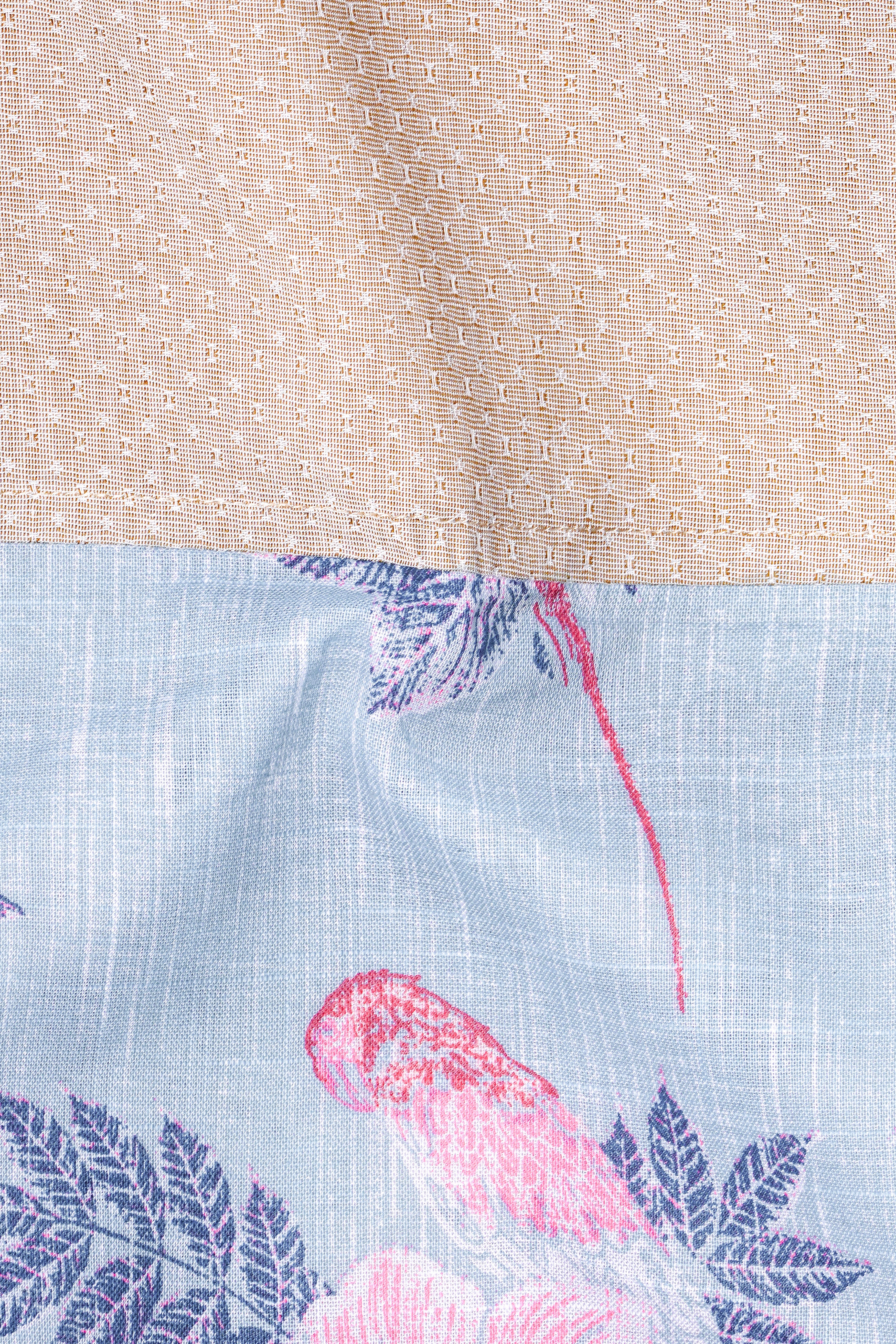 Mercury Blue Floral Printed and Cold Turkey Brown Chambray Premium Cotton Designer Shirt