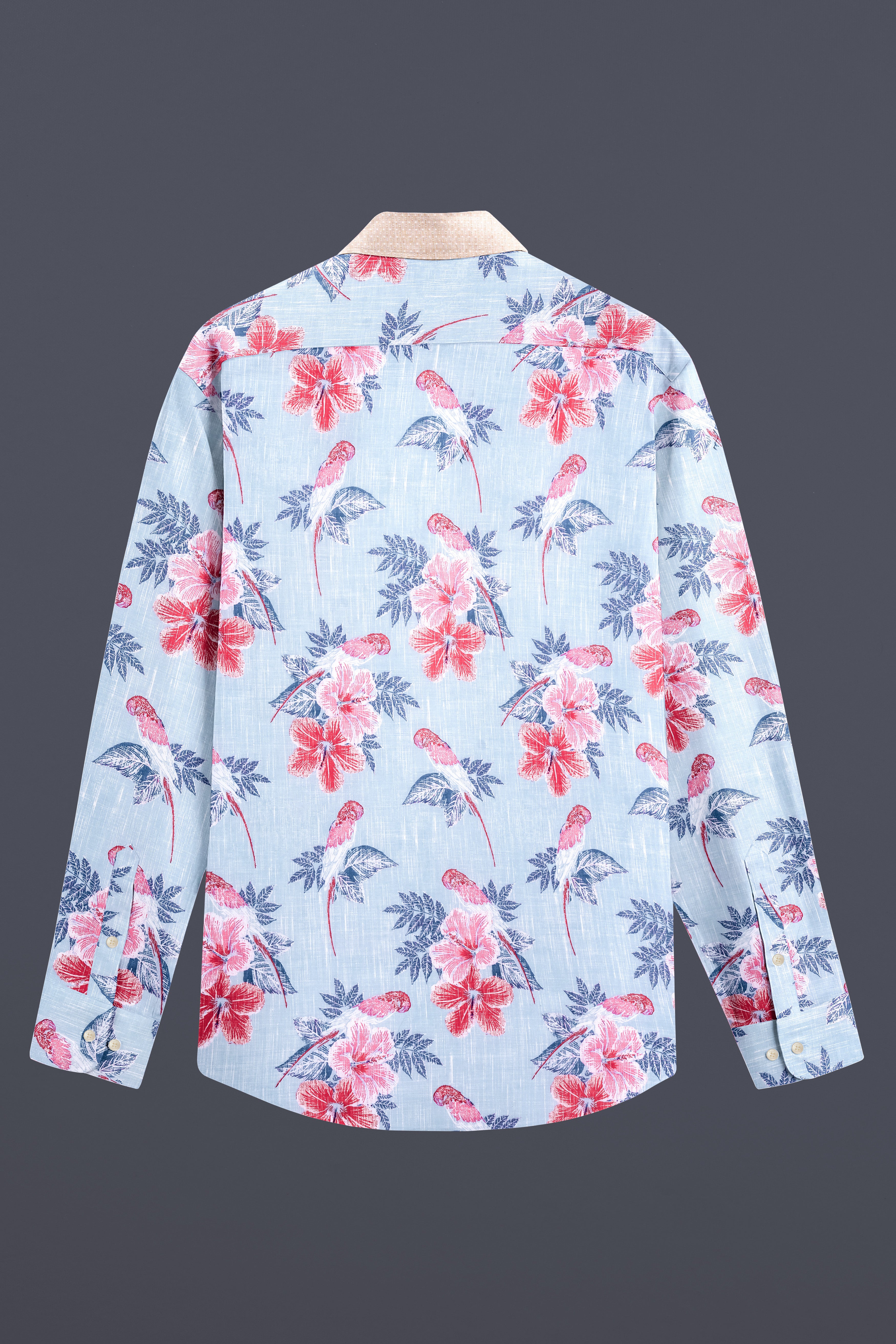 Mercury Blue Floral Printed and Cold Turkey Brown Chambray Premium Cotton Designer Shirt