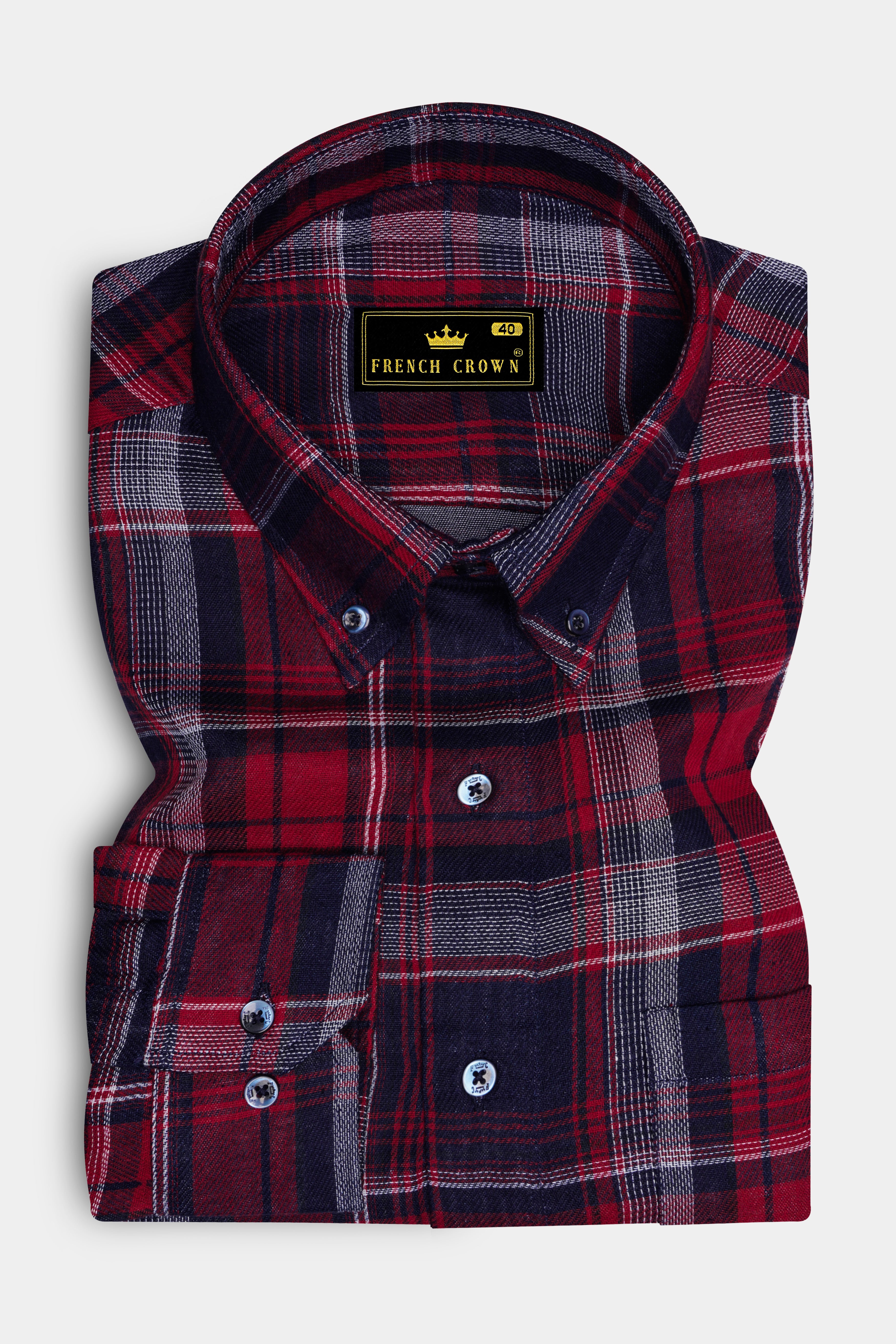 Cinder Blue and Stiletto Red Twill Plaid Premium Cotton Shirt