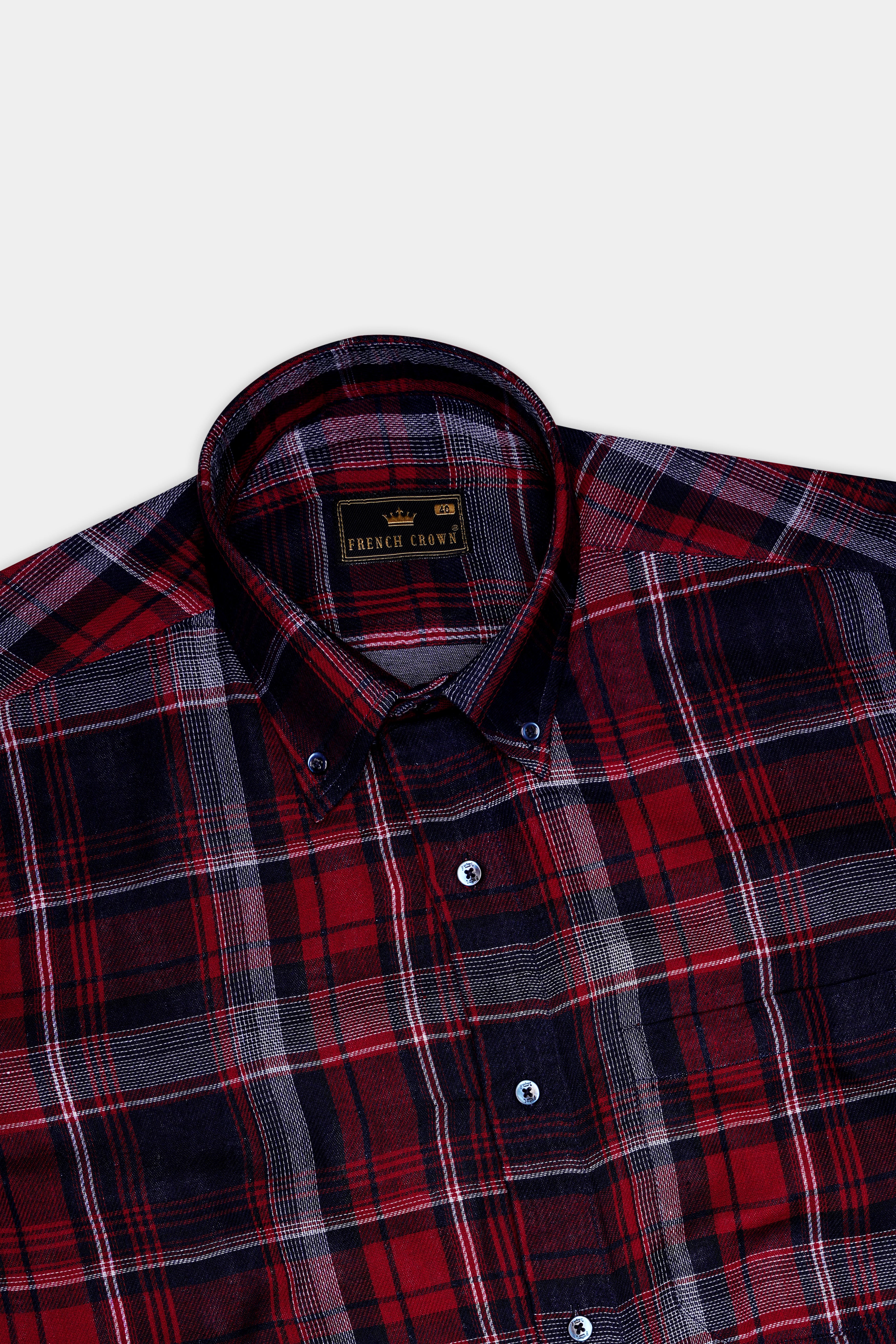 Cinder Blue and Stiletto Red Twill Plaid Premium Cotton Shirt