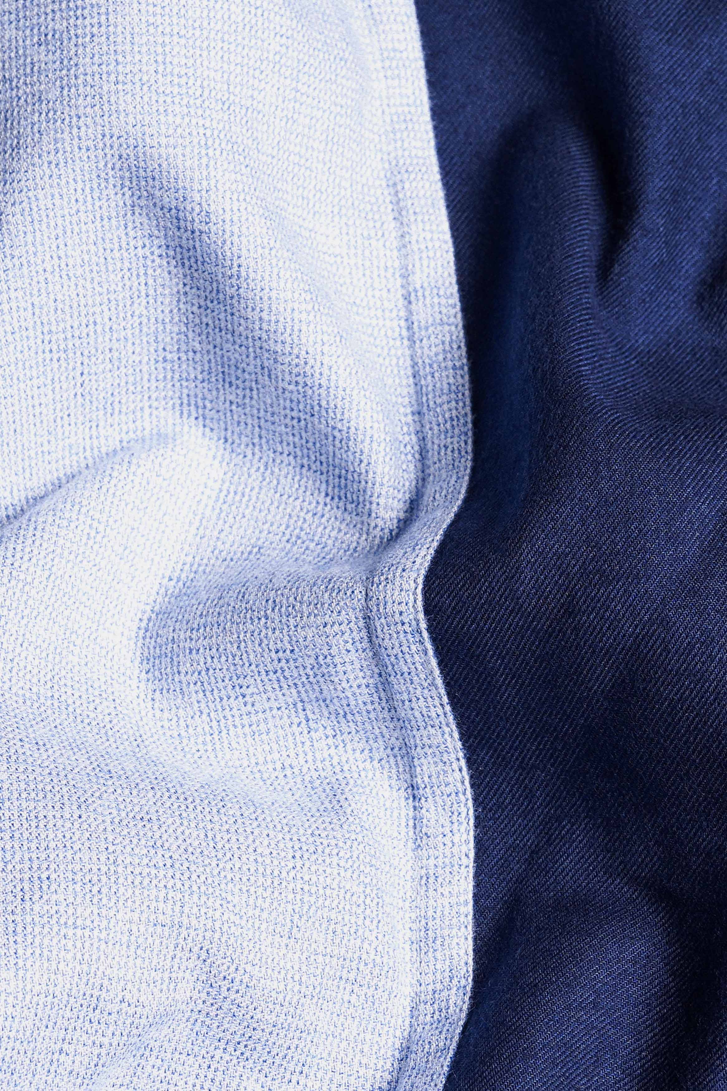 Half Platinum Blue and Half Firefly Blue Twill Premium Cotton Designer Signature Shirt