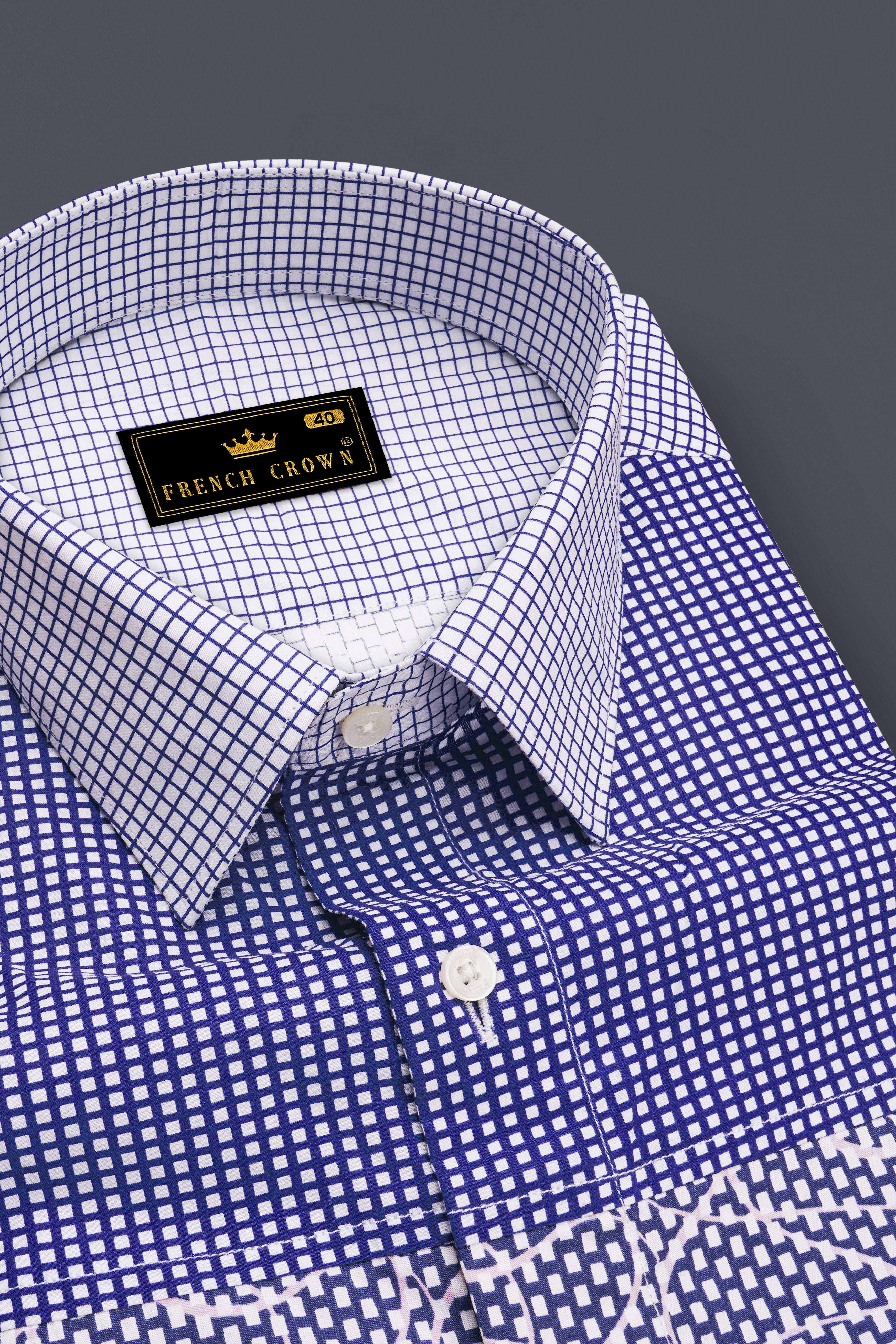 Meteorite Blue and White Premium Cotton Designer Block Shirt