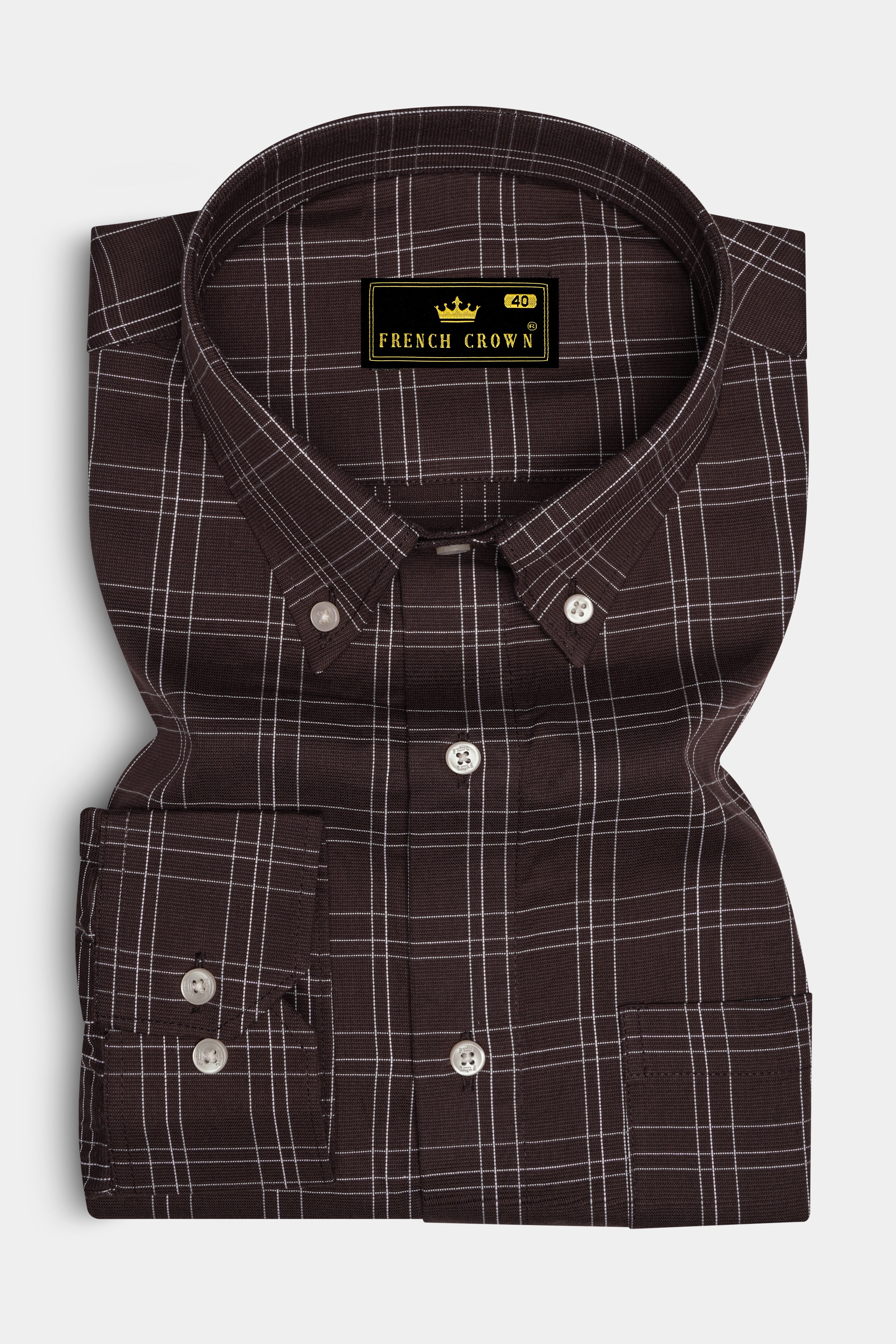 Matterhorn Brown with White Plaid Dobby Textured Premium Giza Cotton Shirt