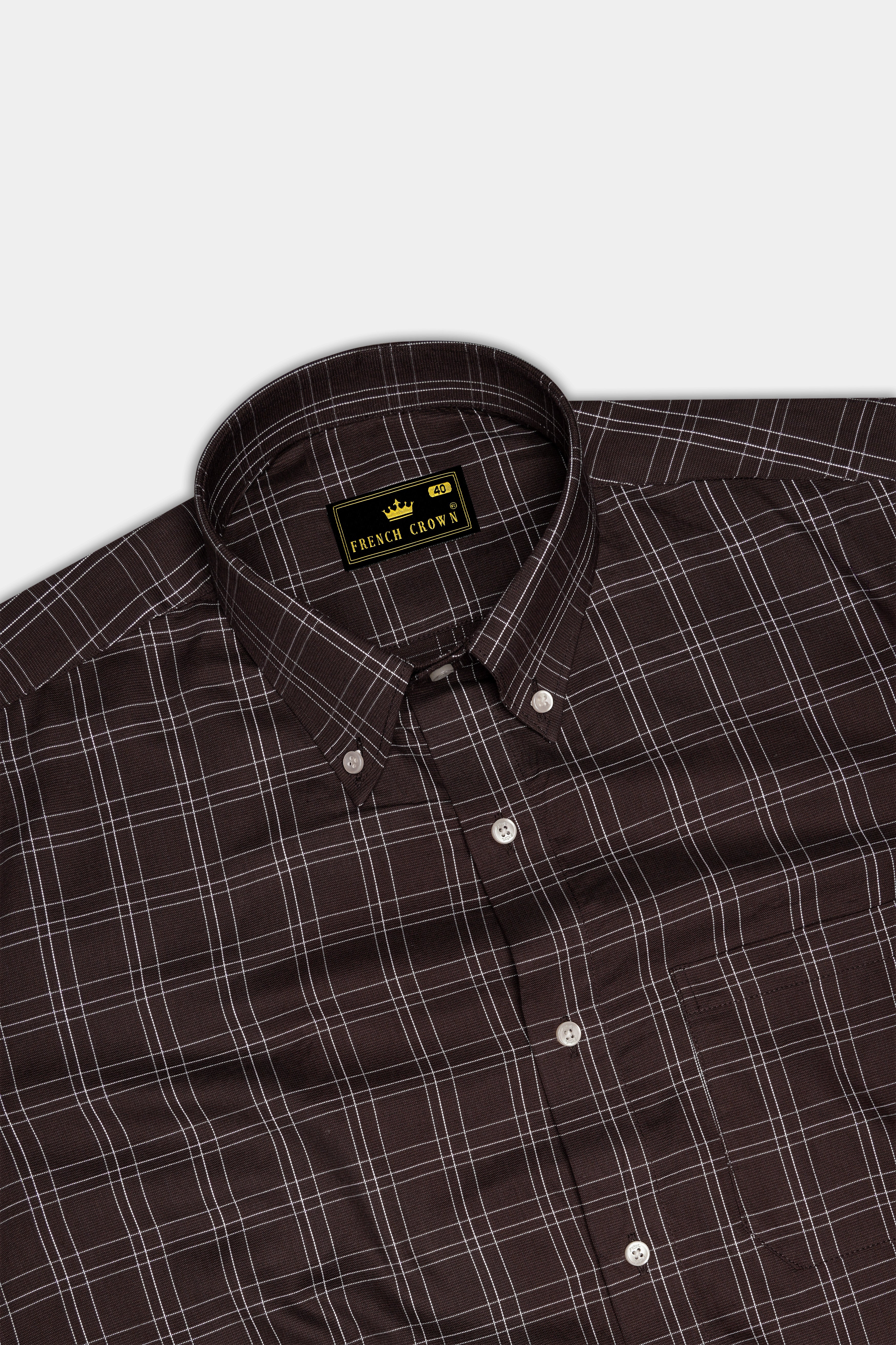 Matterhorn Brown with White Plaid Dobby Textured Premium Giza Cotton Shirt