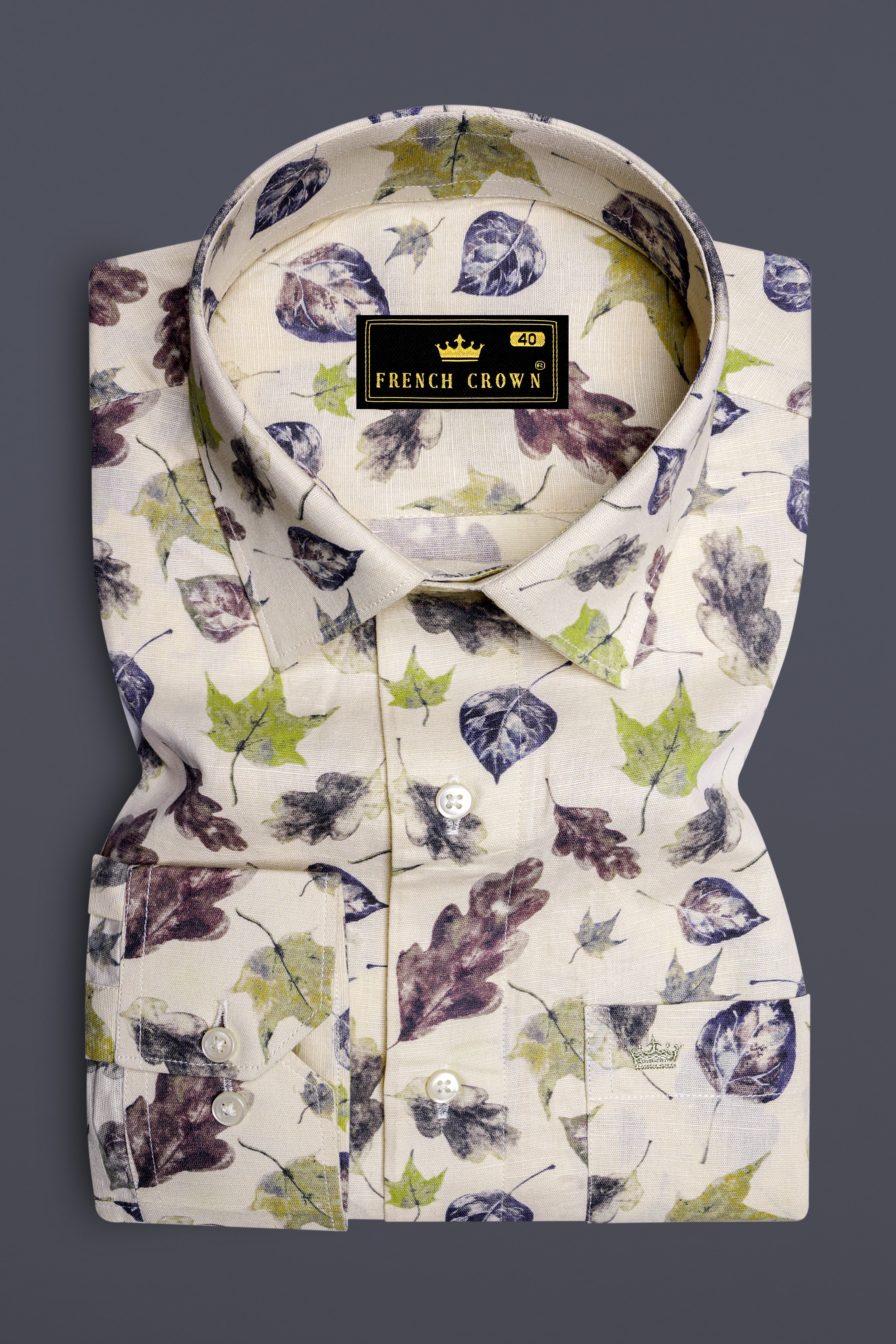 Wheatfield Beige Multicolour Leaves Printed Luxurious Linen Shirt